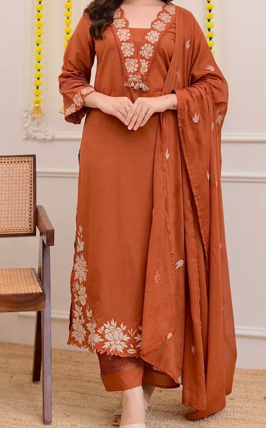 ANANYA PREMIUM COTTON DUPATTA SET WITH EMBROIDERY HOA0104