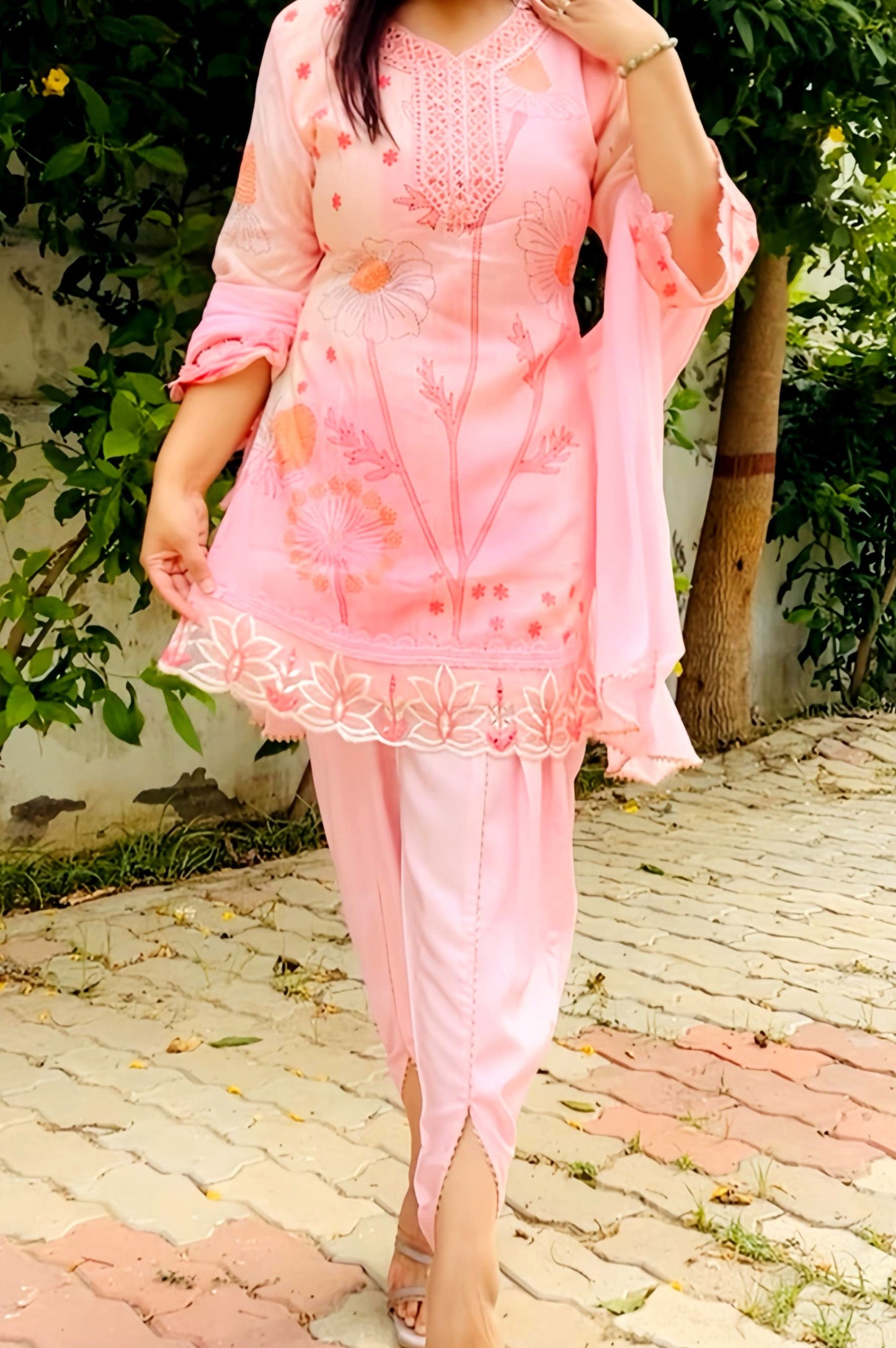 Designer pink Dhoti pants set HOA044