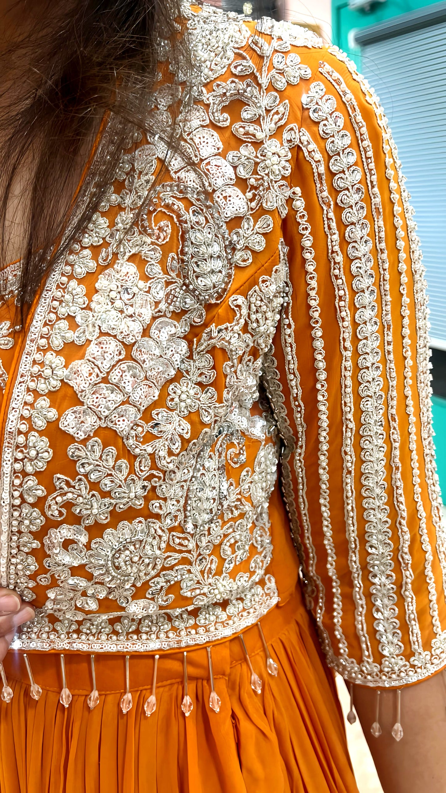 SAFFRON INDOWESTERN OUTFIT WITH HAND EMB. HOA110