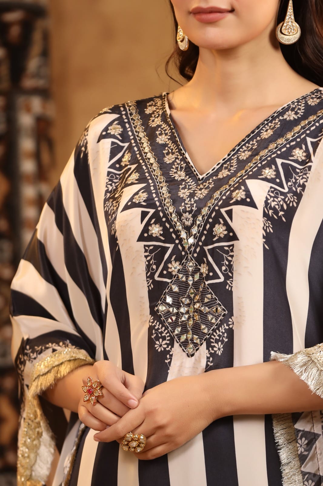 Beautiful Kaftan With Kiran Lace HOA006
