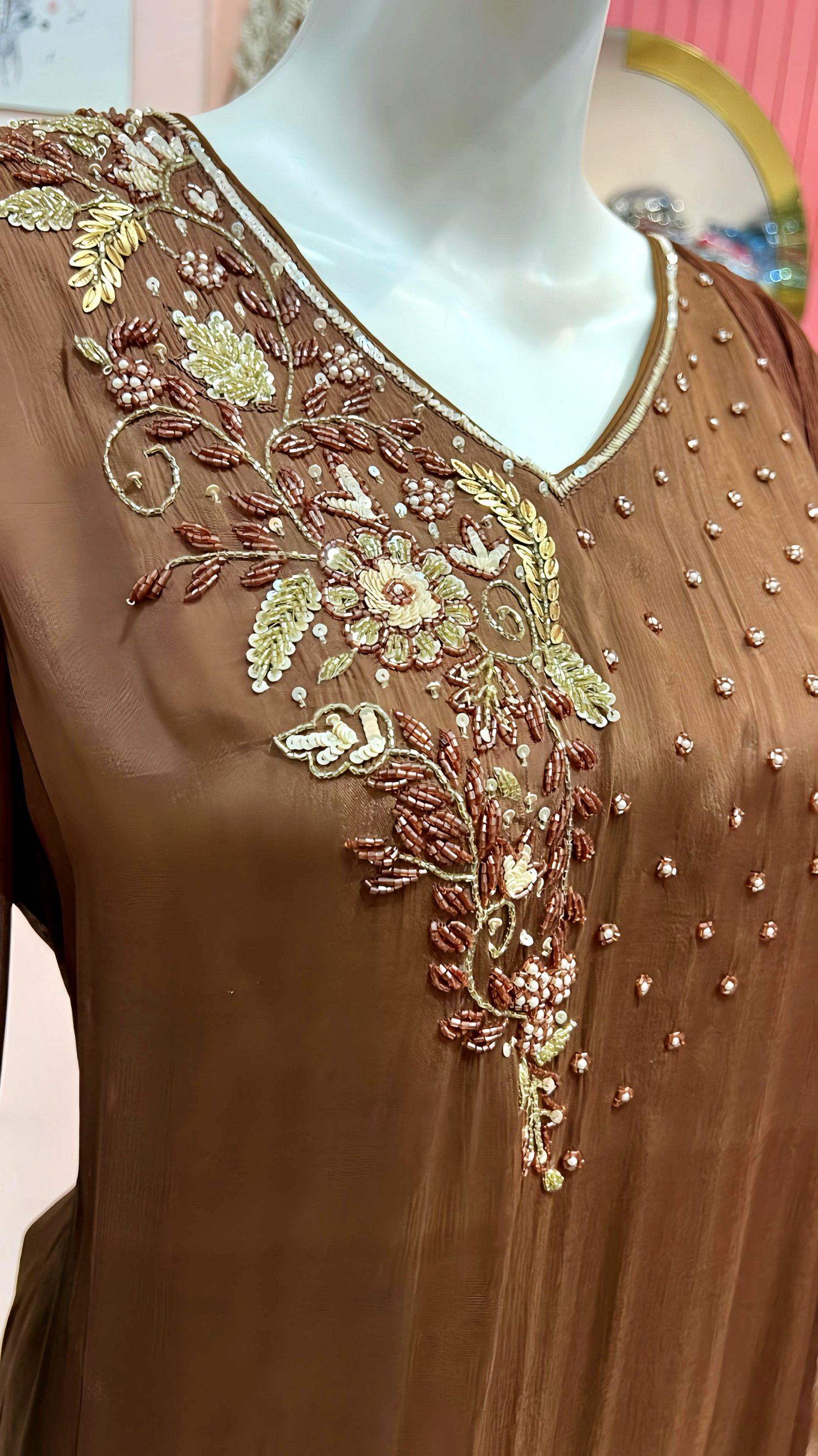 MOCHA Hand Embroidered A LINE  Suit Set - HOA0195