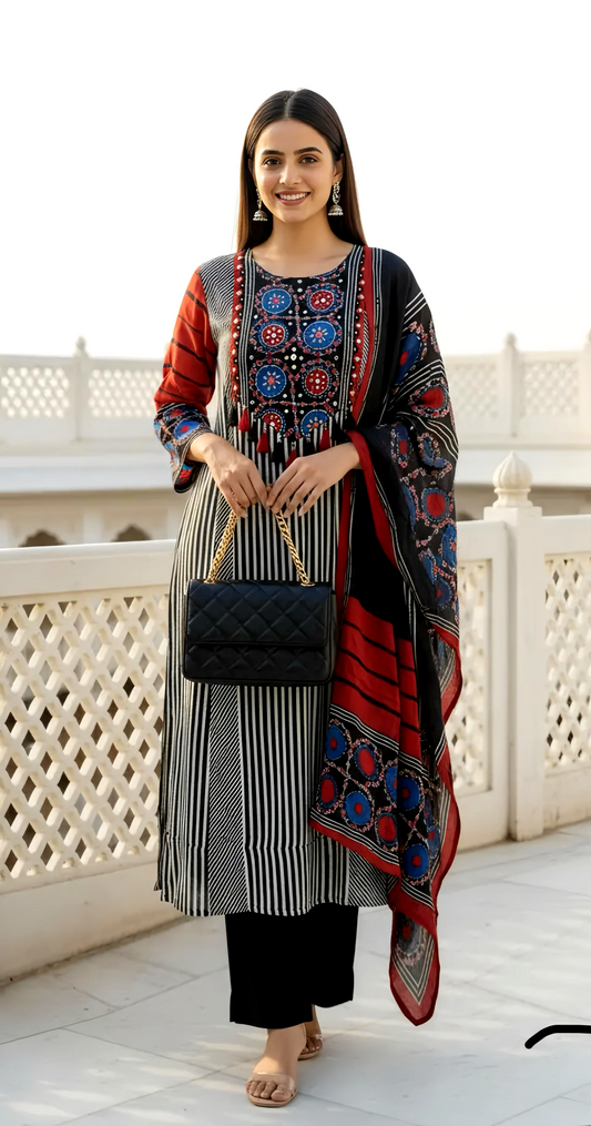 AJRAKH LUXE CREPE DUPATTA SET HOA0206