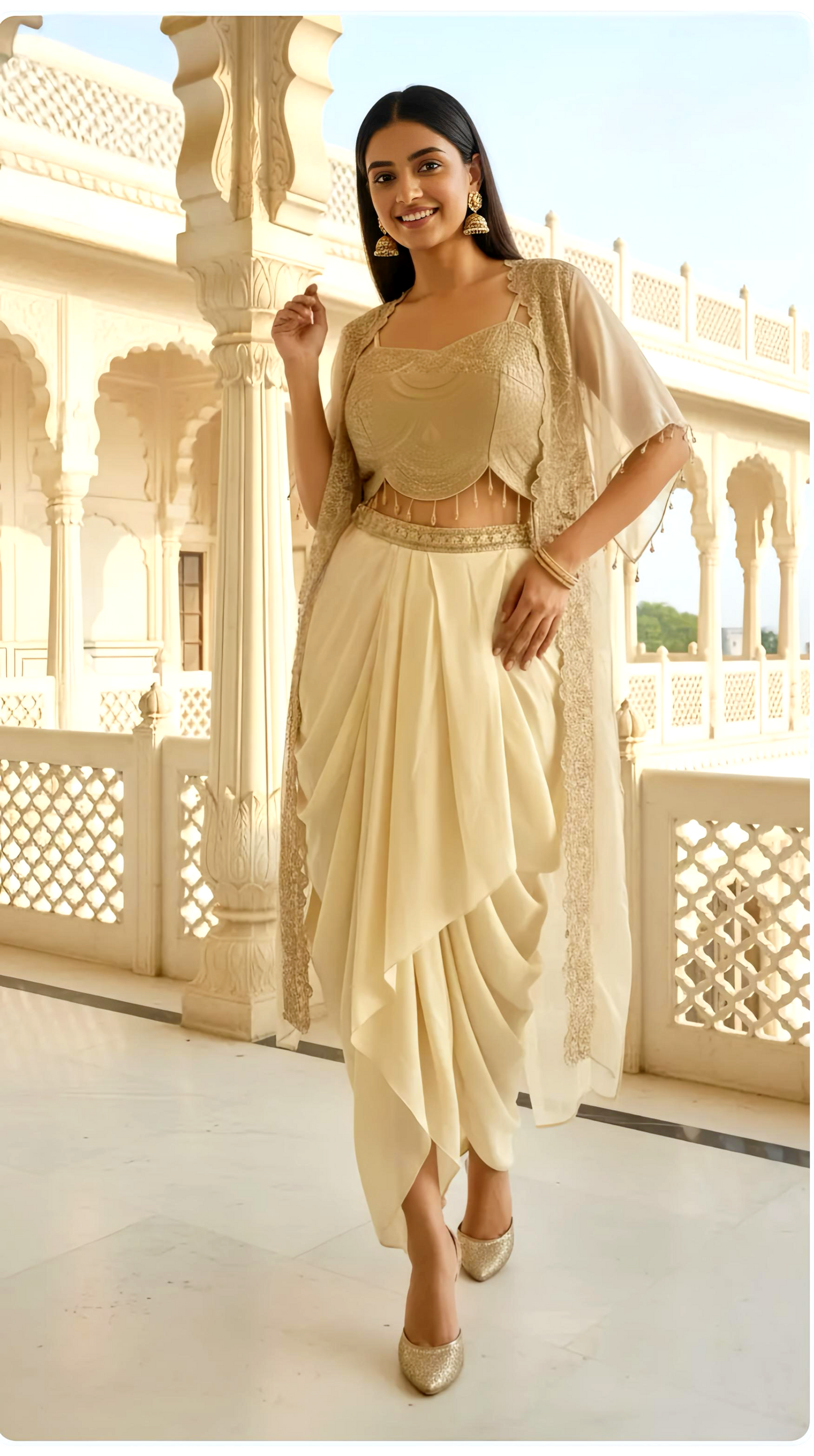 RIANA IVORY GOLD LUXE DRAPE SET HOA0182