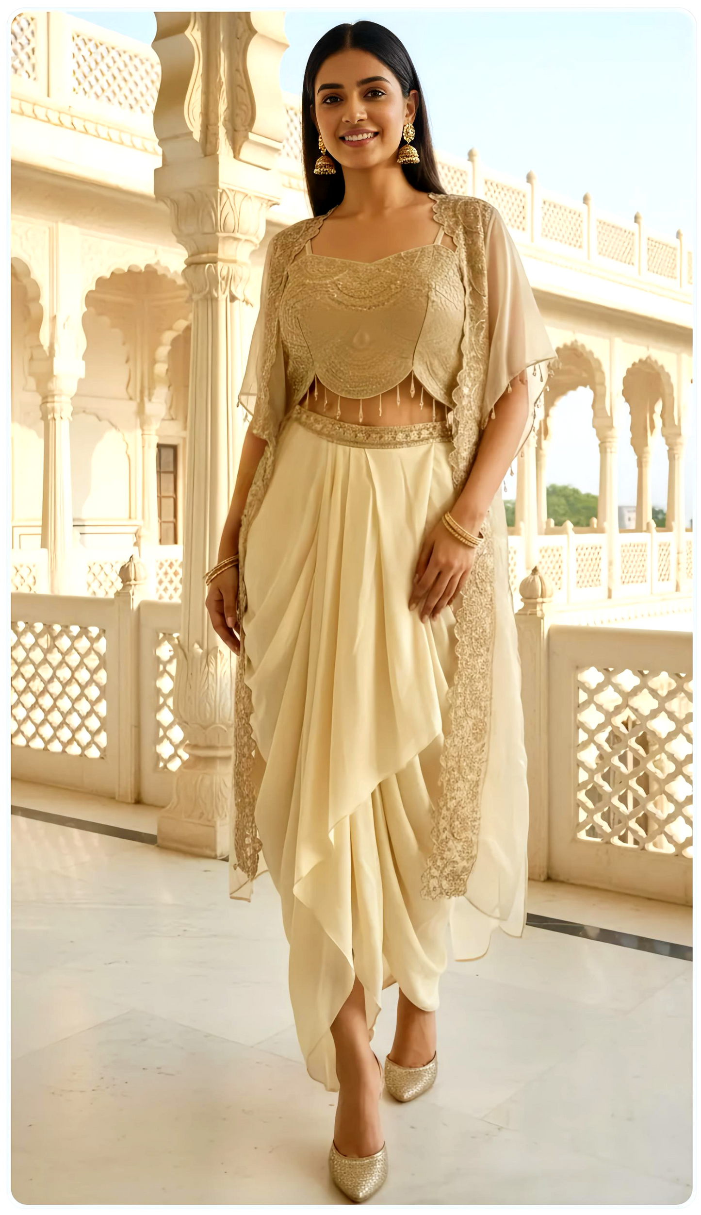 RIANA IVORY GOLD LUXE DRAPE SET HOA0182