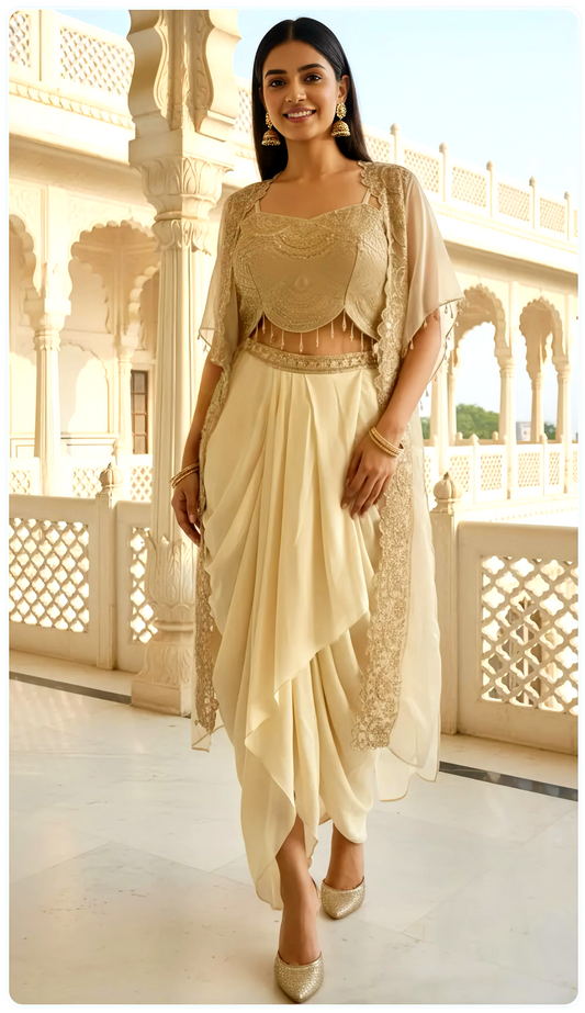 RIANA IVORY GOLD LUXE DRAPE SET HOA0182