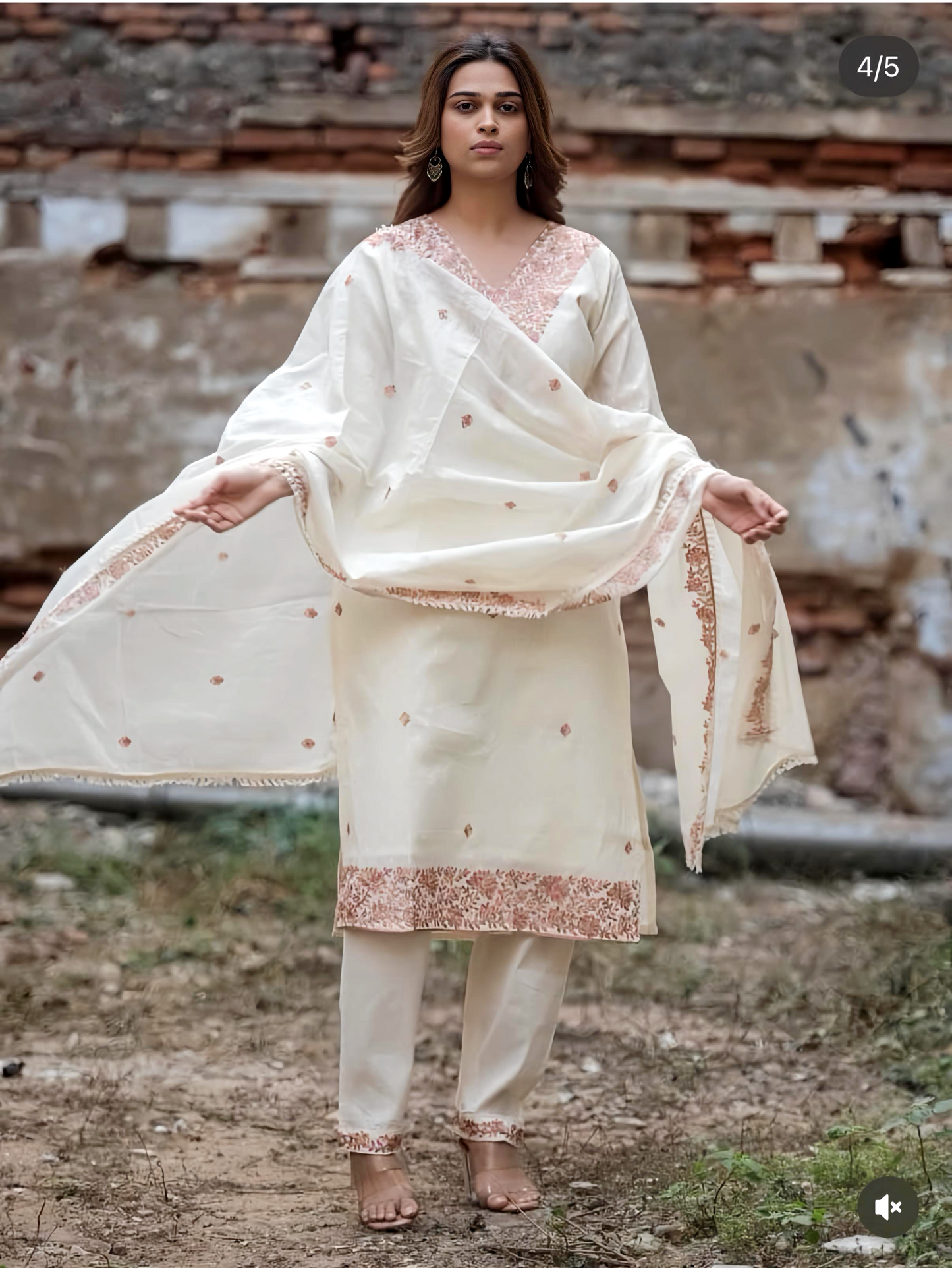 White Kashmiri Embroidery Suit – Organic Jute Cotton HOA0226