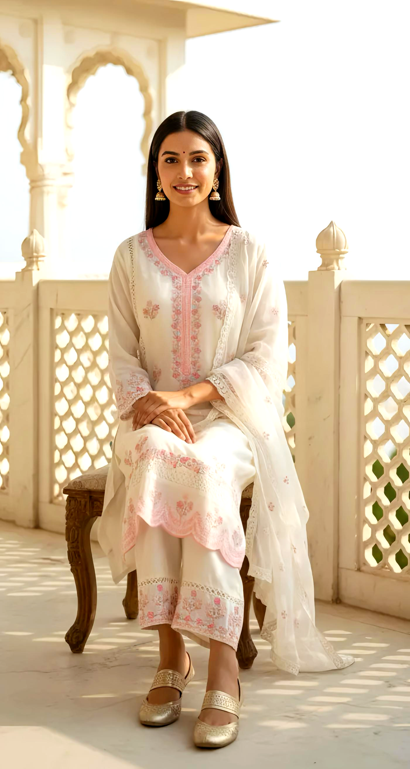 LUXURY WHITE ORGANZA DUPATTA SET HOA0172