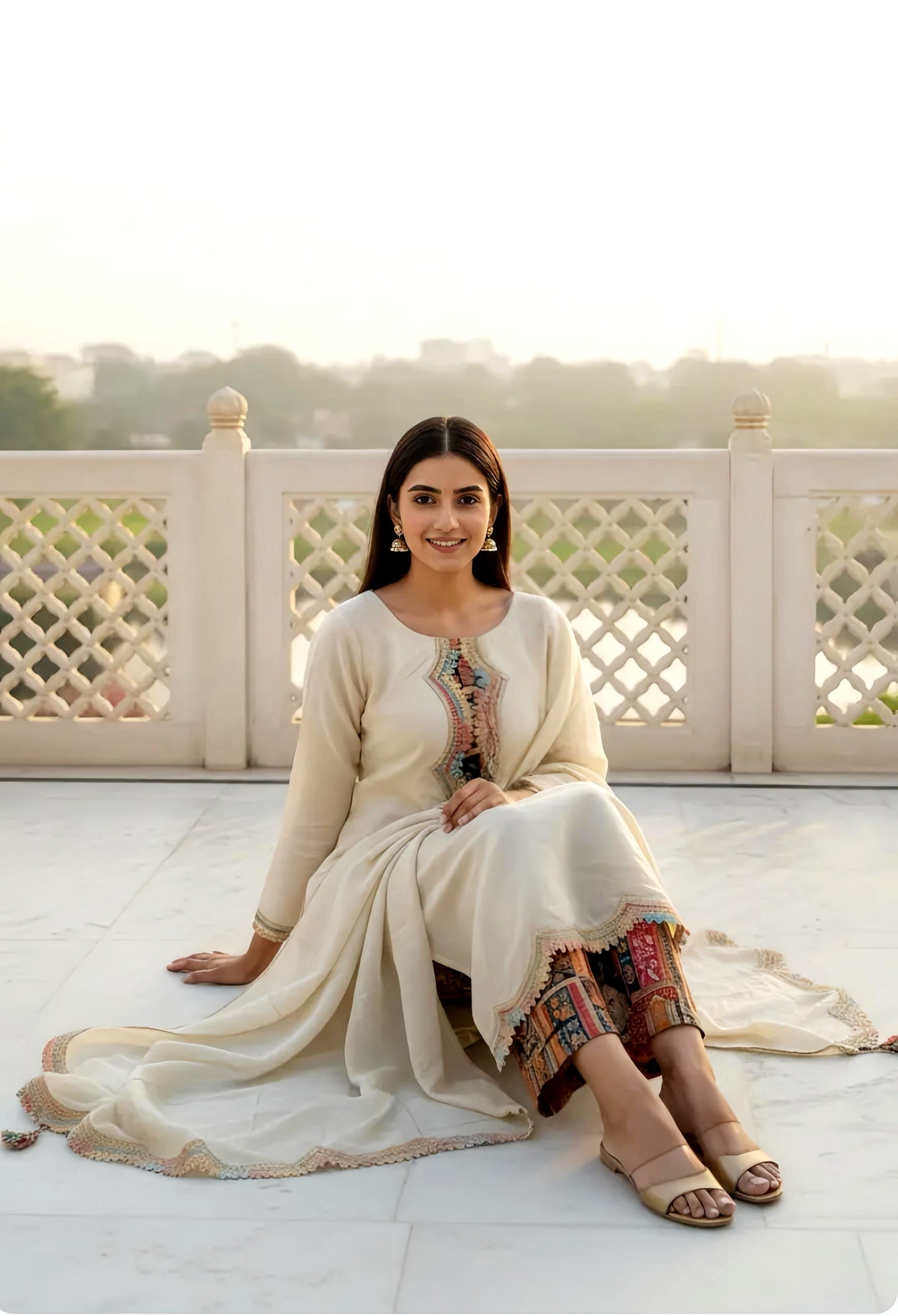 IVORY SHIMMER BROCADE DUPATTA SETHOA0153