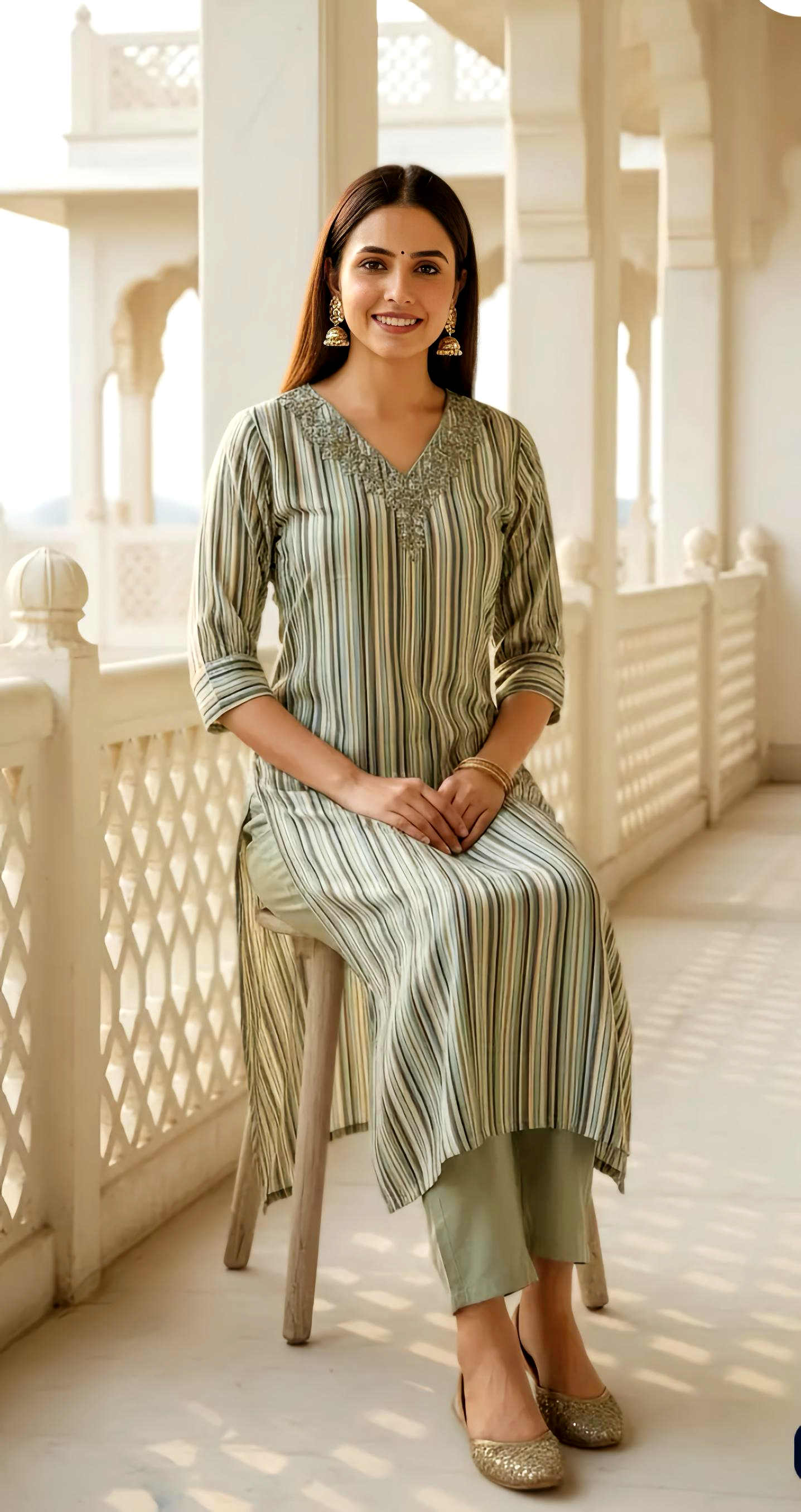 RETRO STRIPES LUXE KURTA PANTS HOA0164