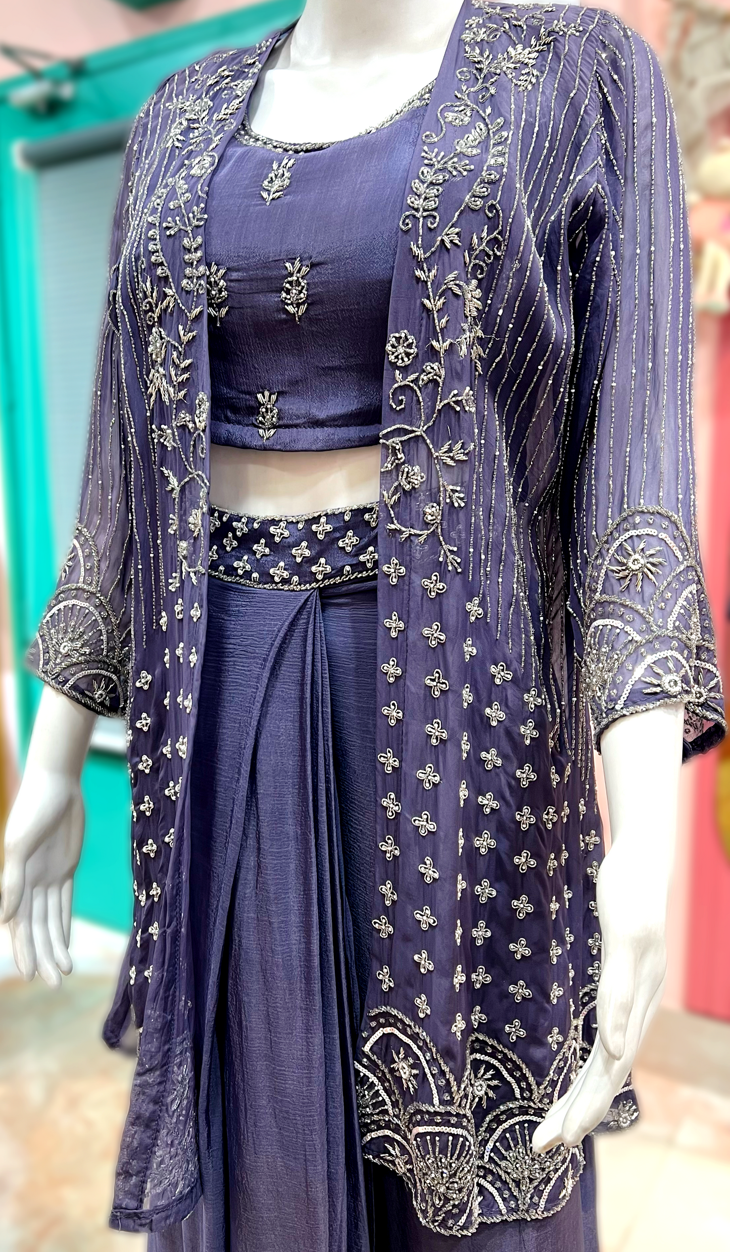 PRANSHI DRAPE SKIRT WITH SHRUG HOA0147