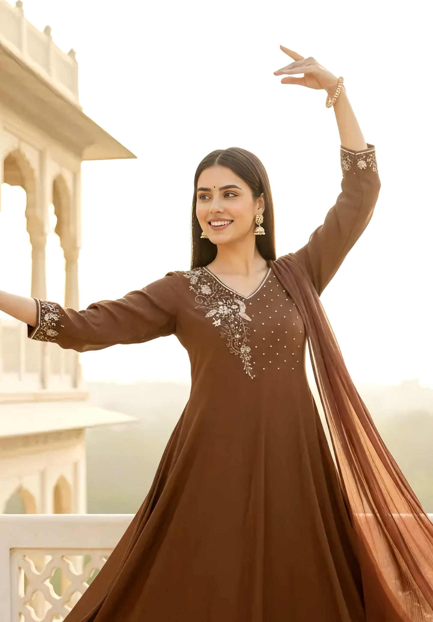 MOCHA Hand Embroidered A LINE  Suit Set - HOA0195