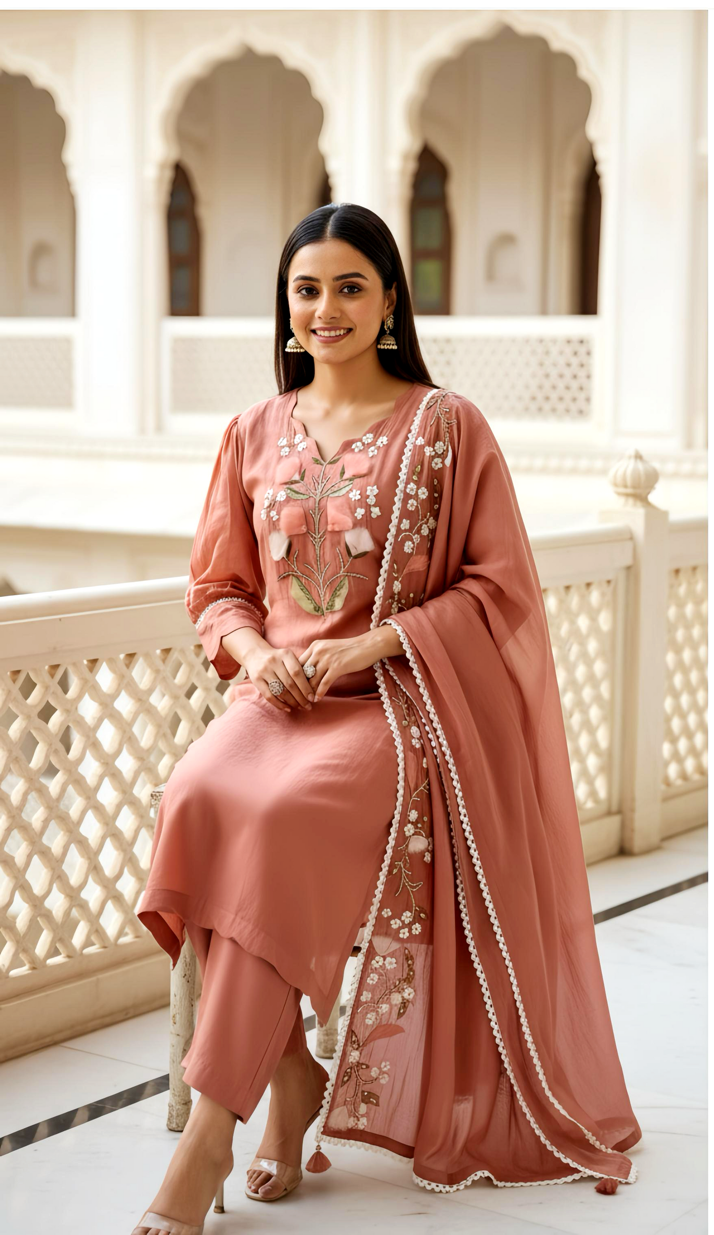 ENGLISH MUL CHANDERI DUPATTA SET HOA0170