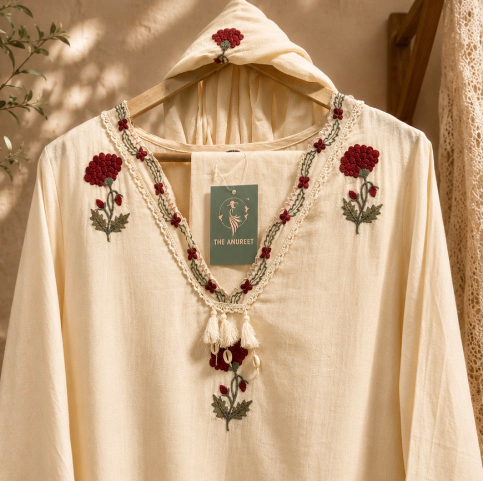 Mul Cotton A-Line Suit – Embroidery, Lace Work & Lining HOA0230
