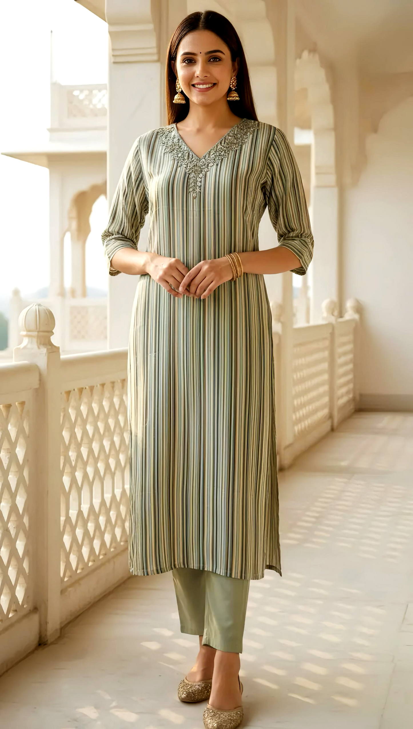 RETRO STRIPES LUXE KURTA PANTS HOA0164