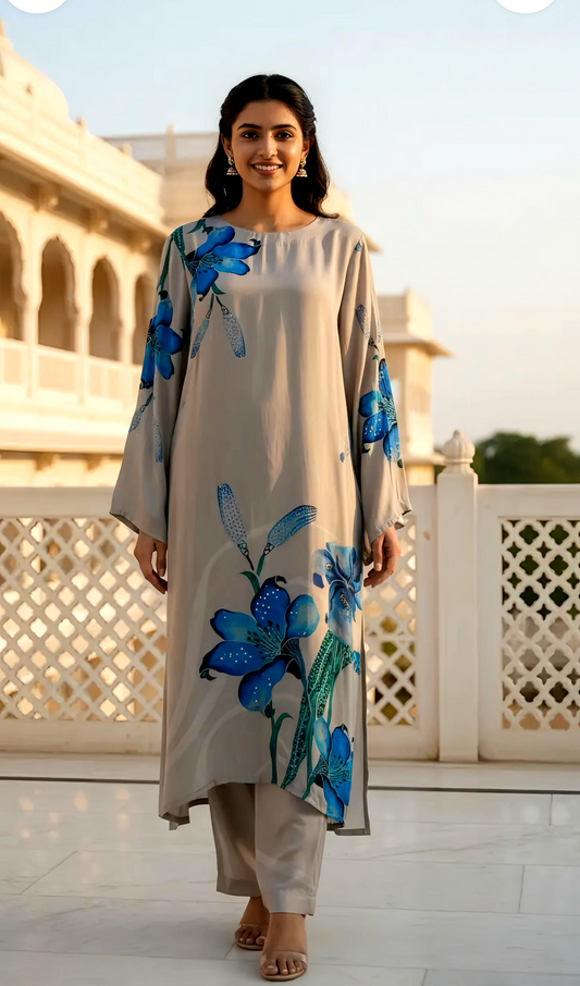 LUXE ORGANIC PLACEMENT PRINT KURTA PANTS HOA0167