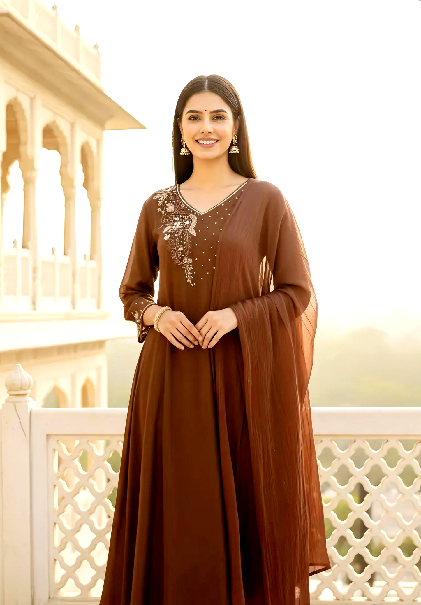 MOCHA Hand Embroidered A LINE  Suit Set - HOA0195