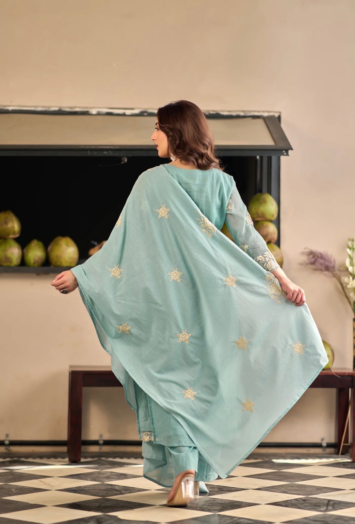 Soft Crinkle Suit – Ice Blue & Butter YellowHOA0228