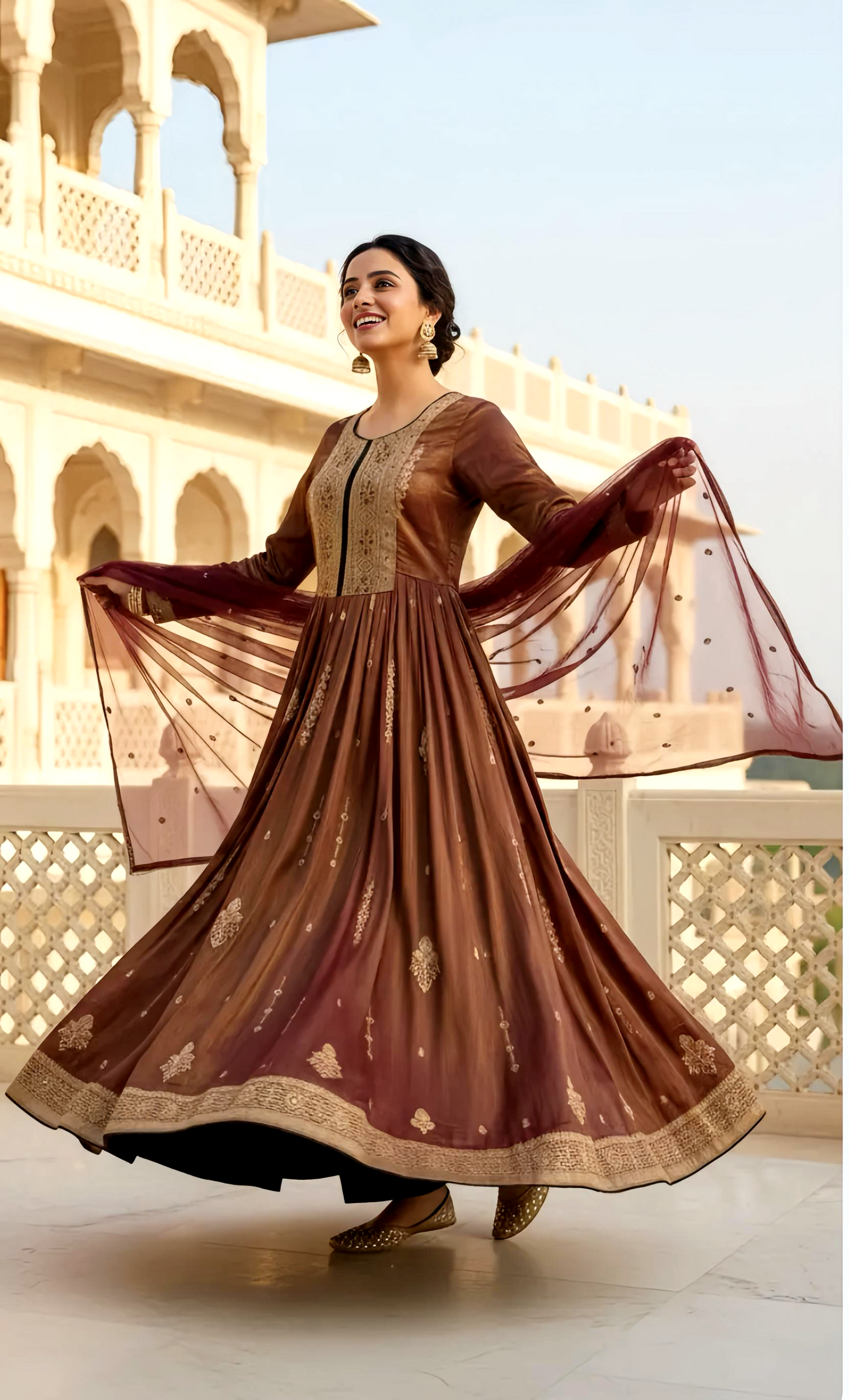 BURGET FRIENDLY PARTYWEAR GOWN WITH DUPATTA HOA094