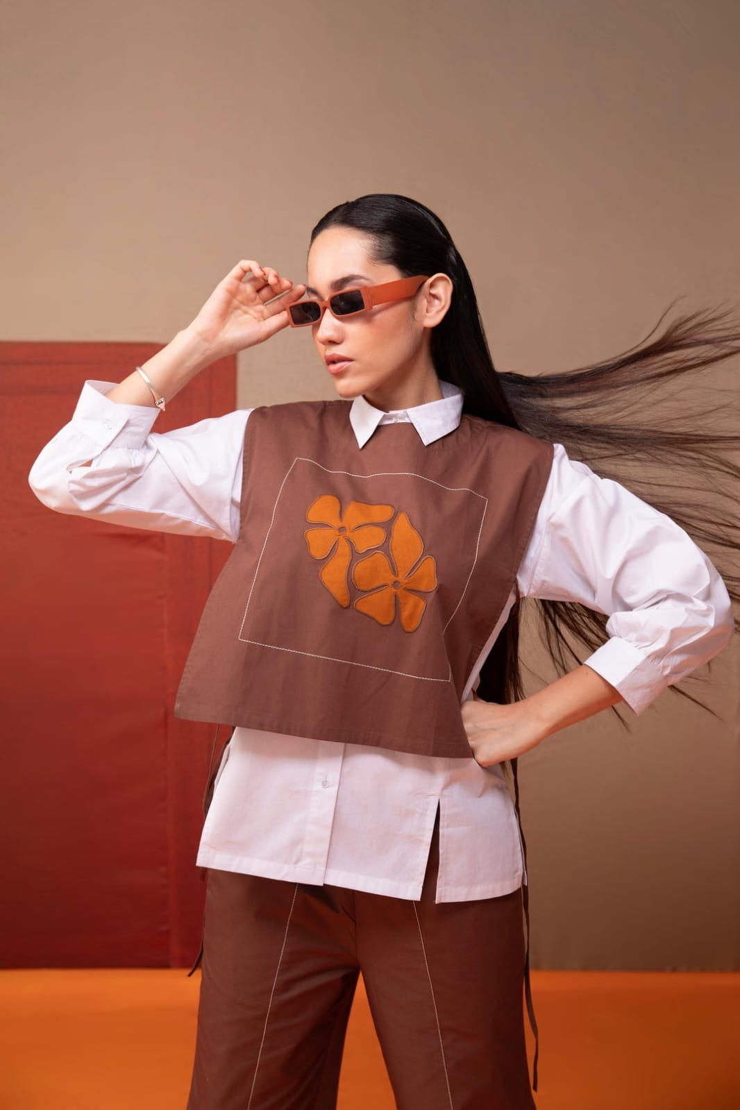 SMART WEST COORD SET BROWN HOA066