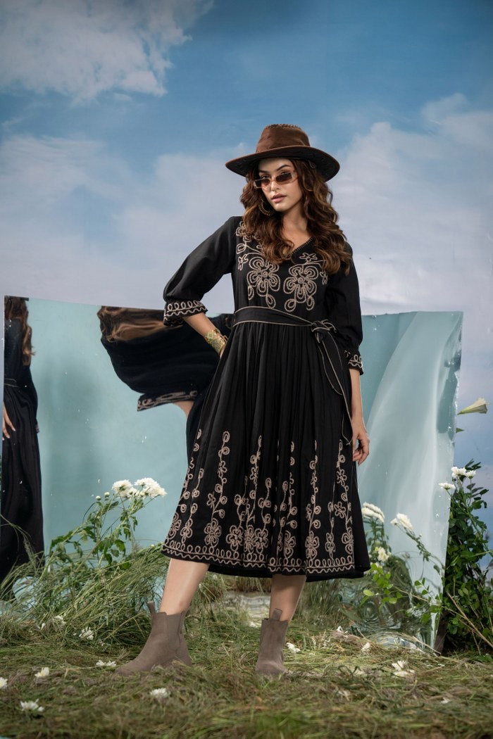 Beautiful Cotton Dress With Embroidery Work HOA004