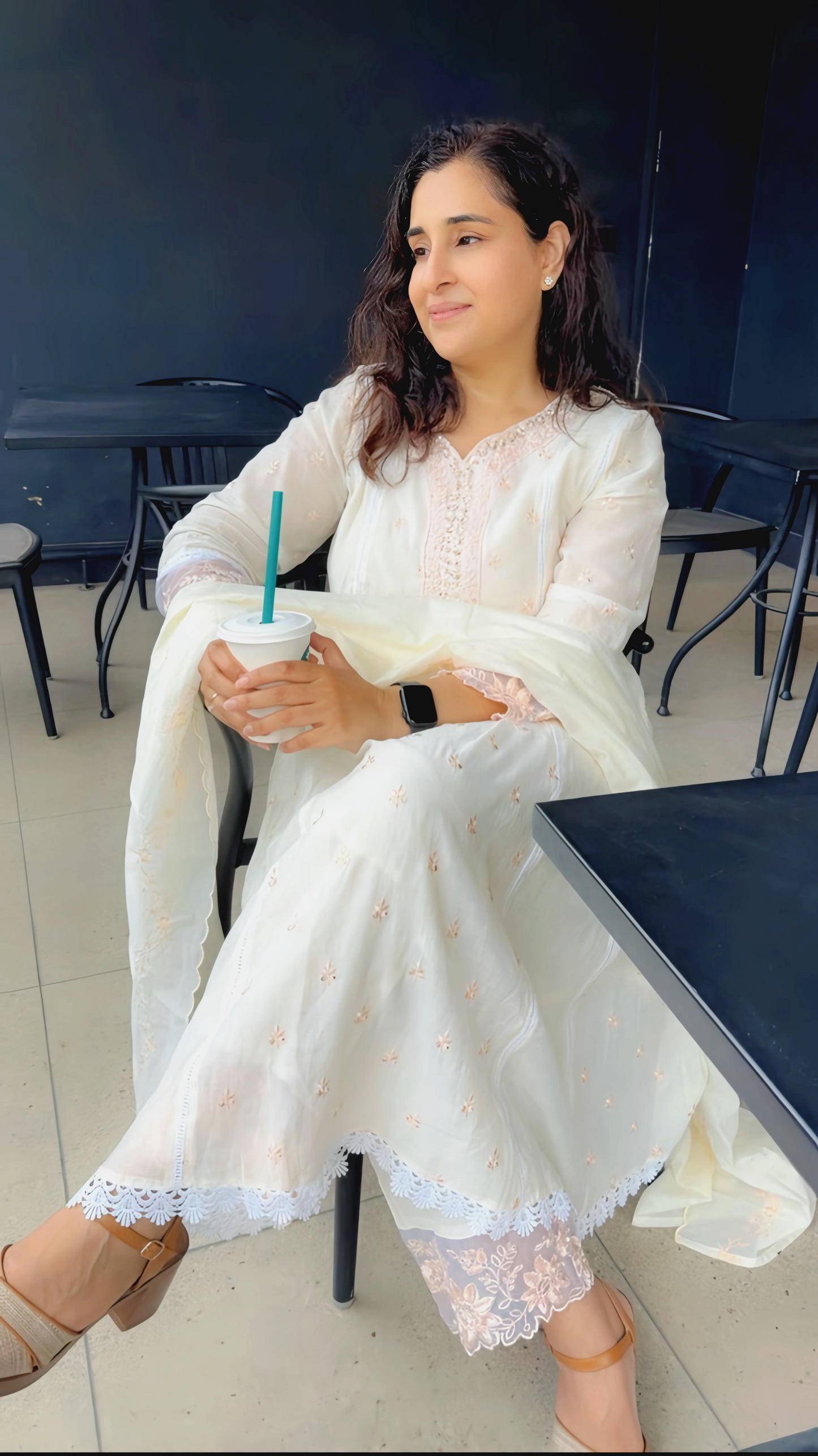 Mul  Pakistani Suit – Sky Blue & Off White | Hand Embroidery & Laces HOA0224
