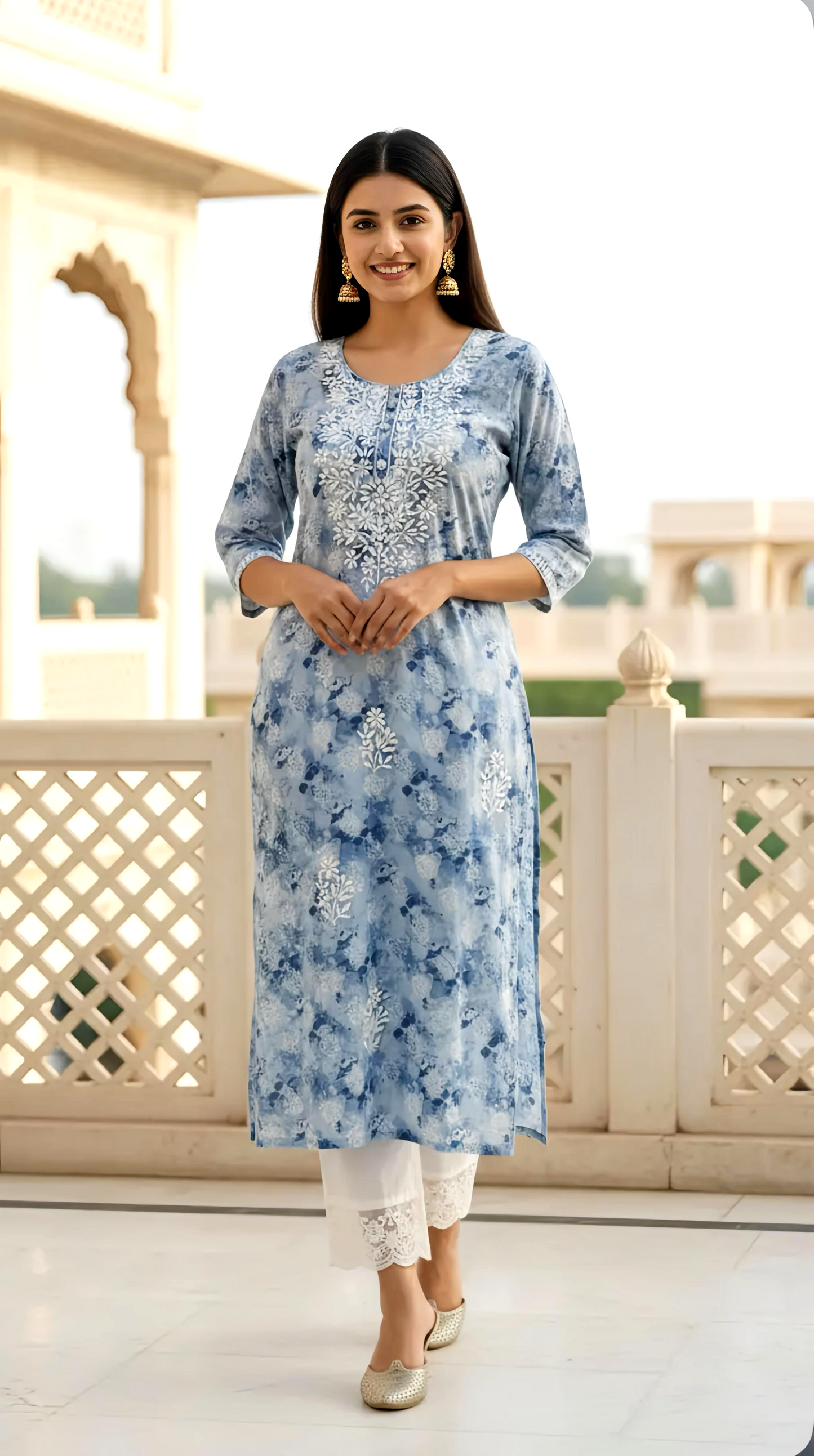 Powder Blue MUL Cotton Kurta Pants Set  HOA208