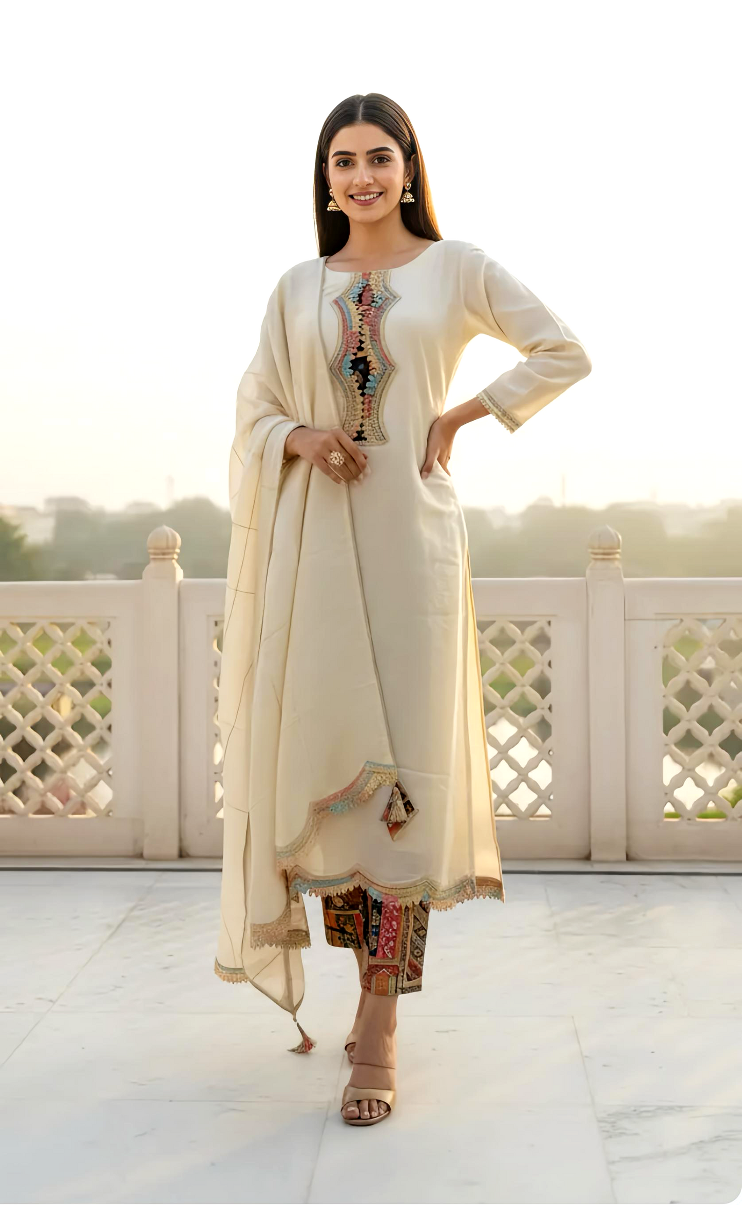 IVORY SHIMMER BROCADE DUPATTA SETHOA0153