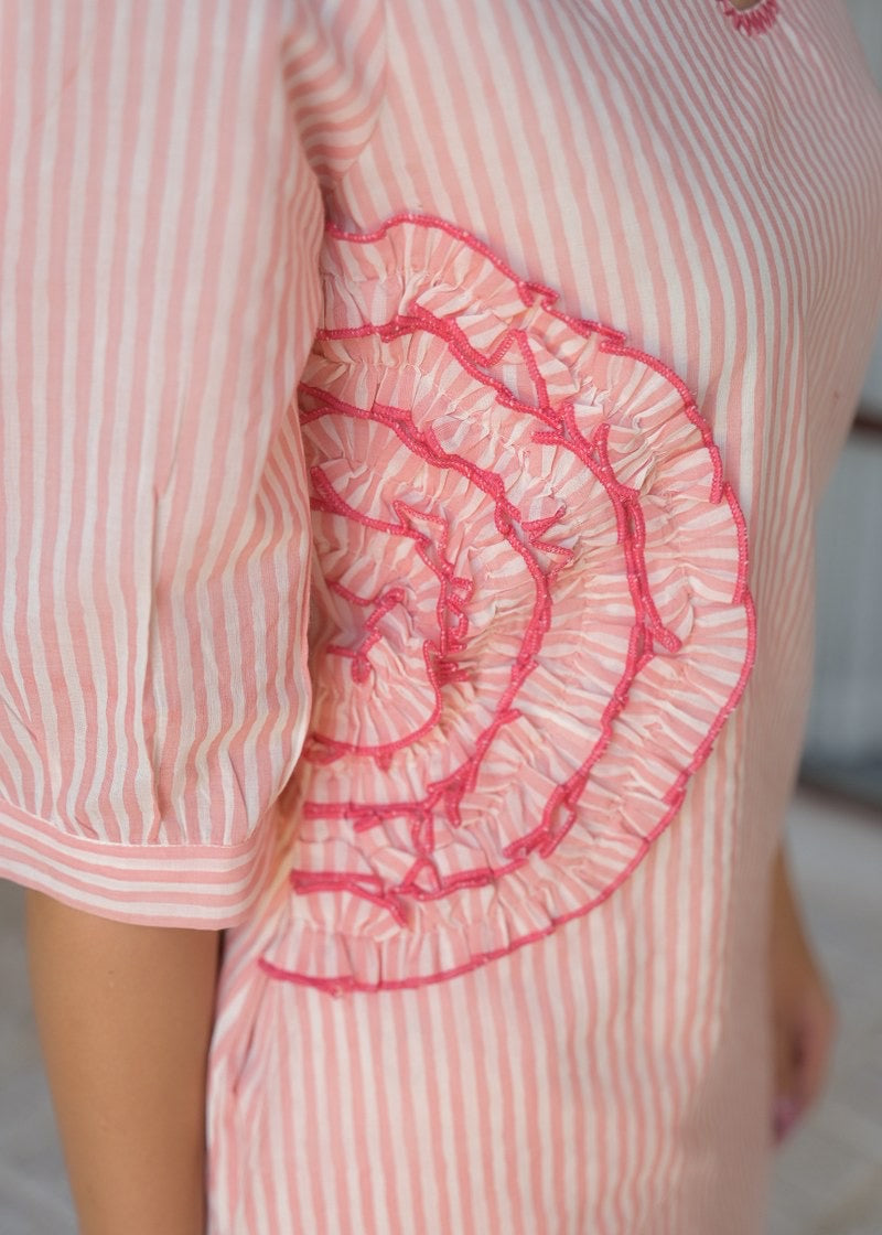 Baby Pink Stripes, Ruffle Ribbon & A-Line Design HOA0221