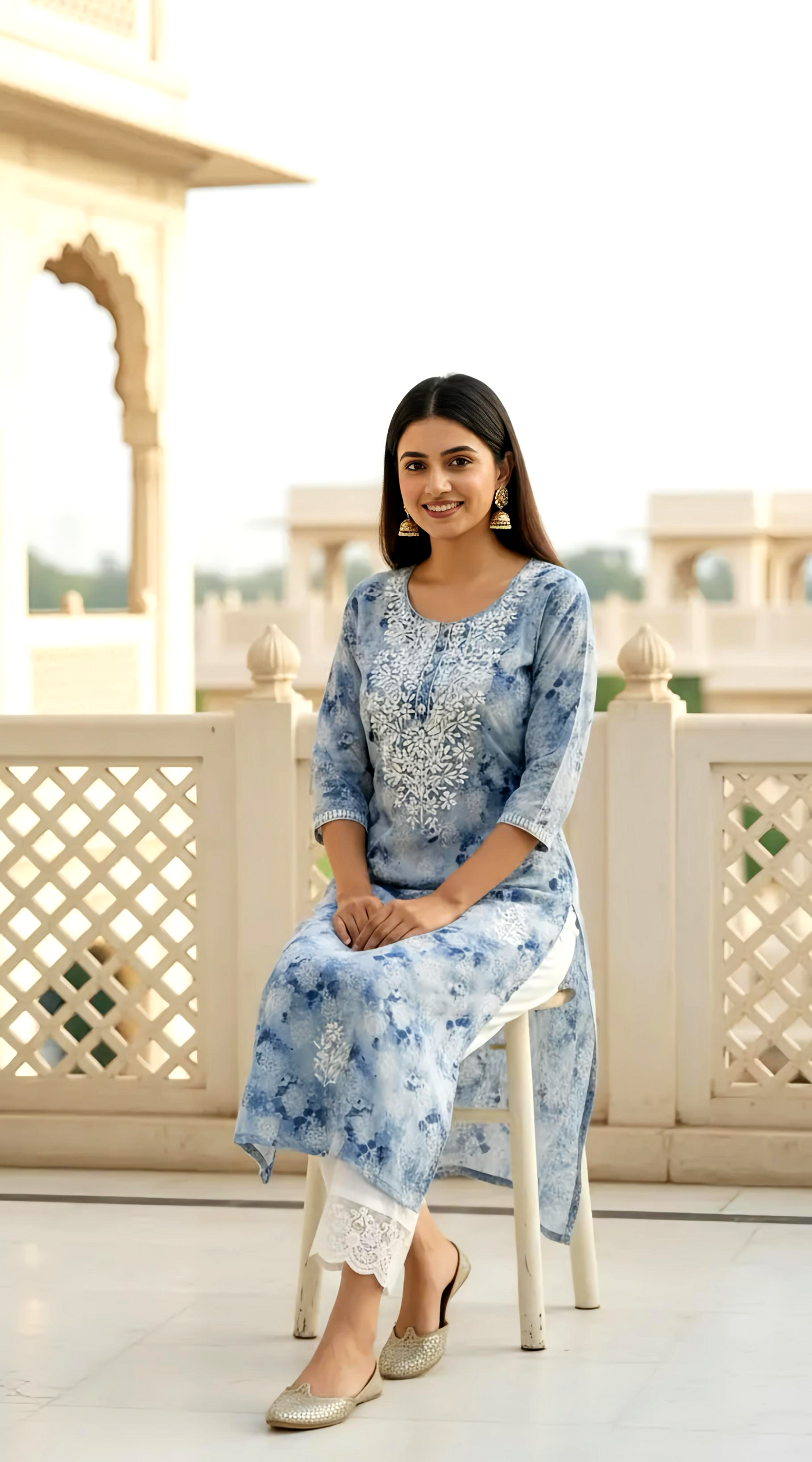 Powder Blue MUL Cotton Kurta Pants Set  HOA208