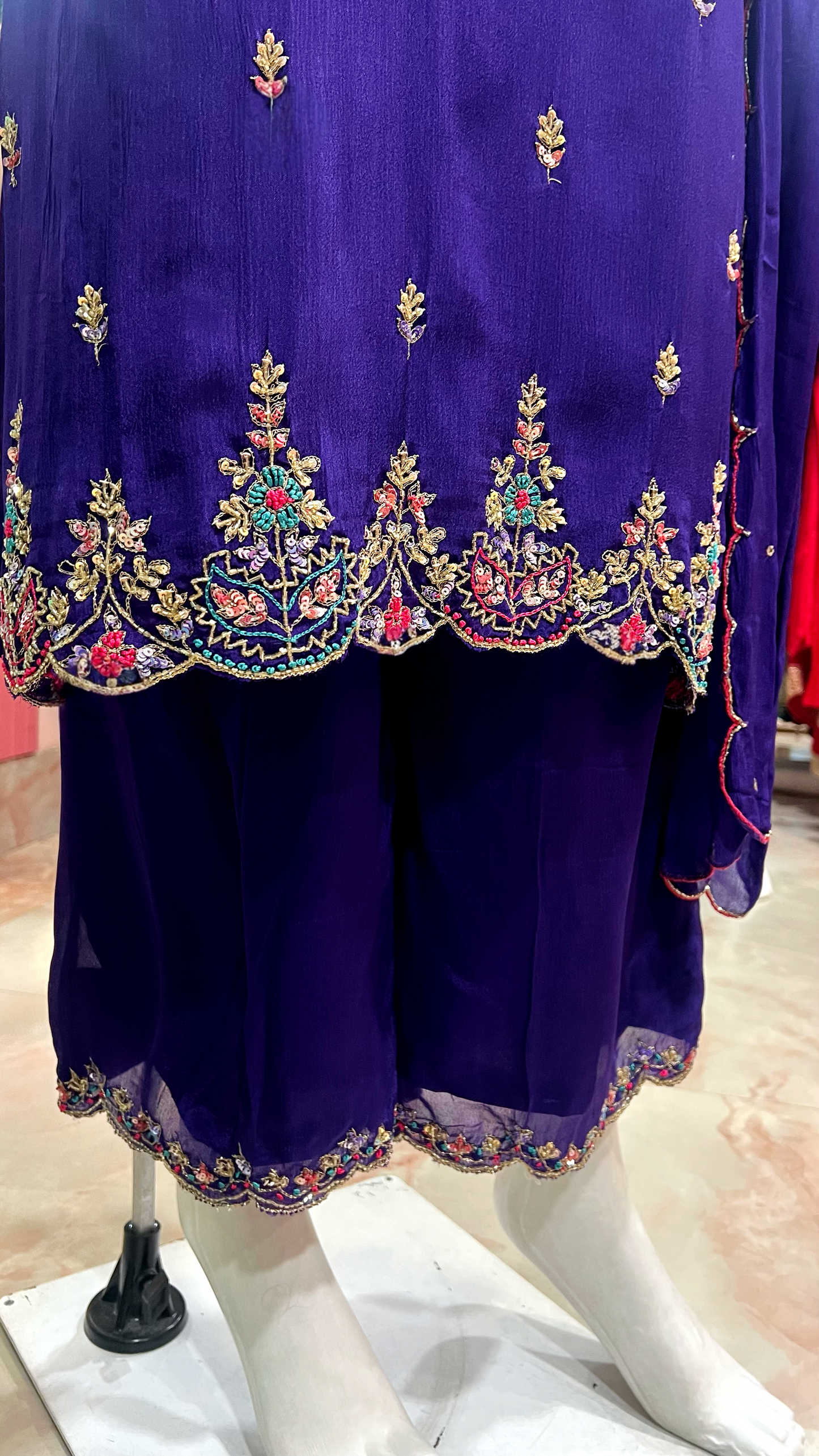 SUHAGAN ROYAL PURPLE SUIT WITH HAND EMB . HOA0114
