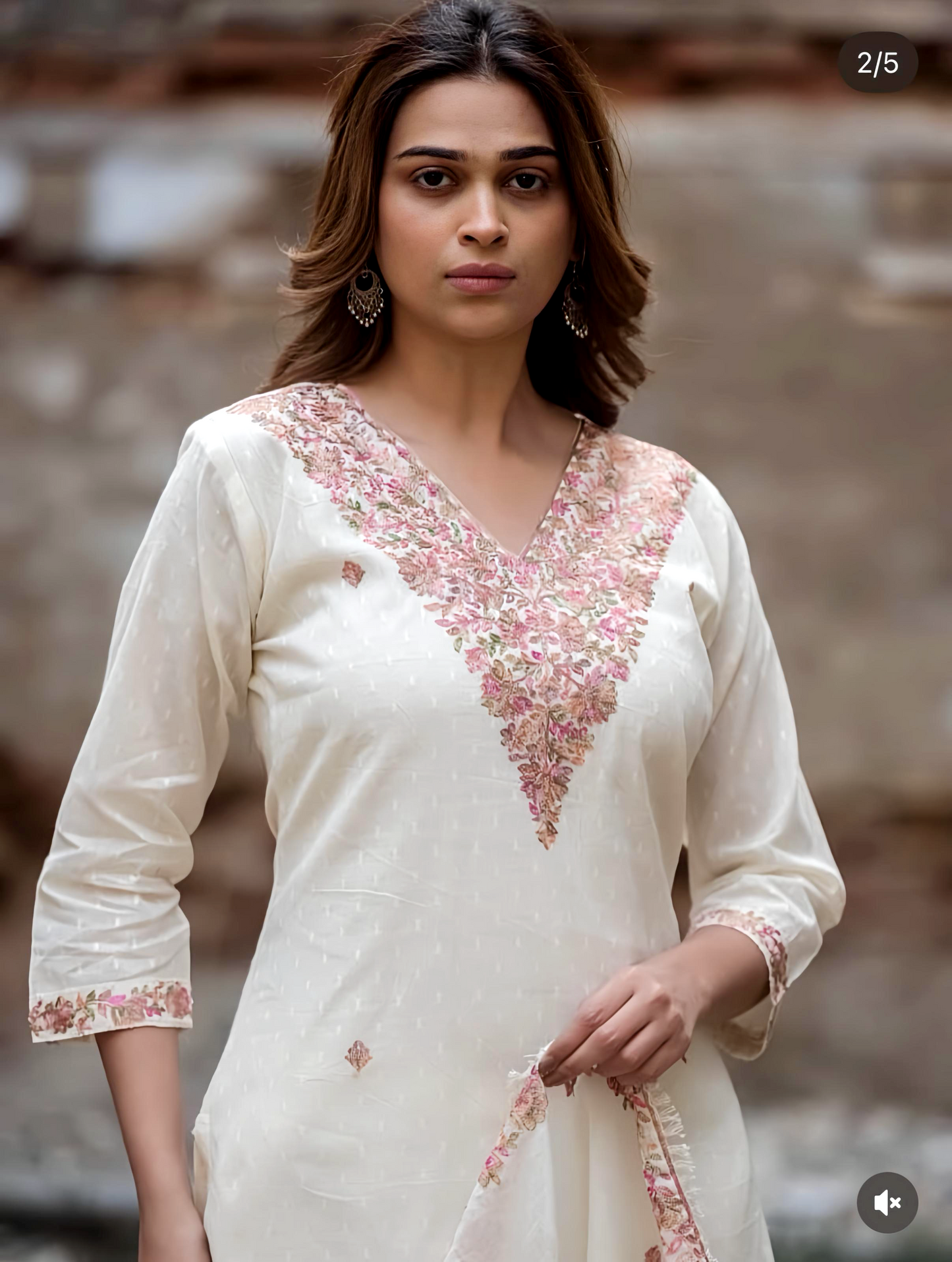 White Kashmiri Embroidery Suit – Organic Jute Cotton HOA0226