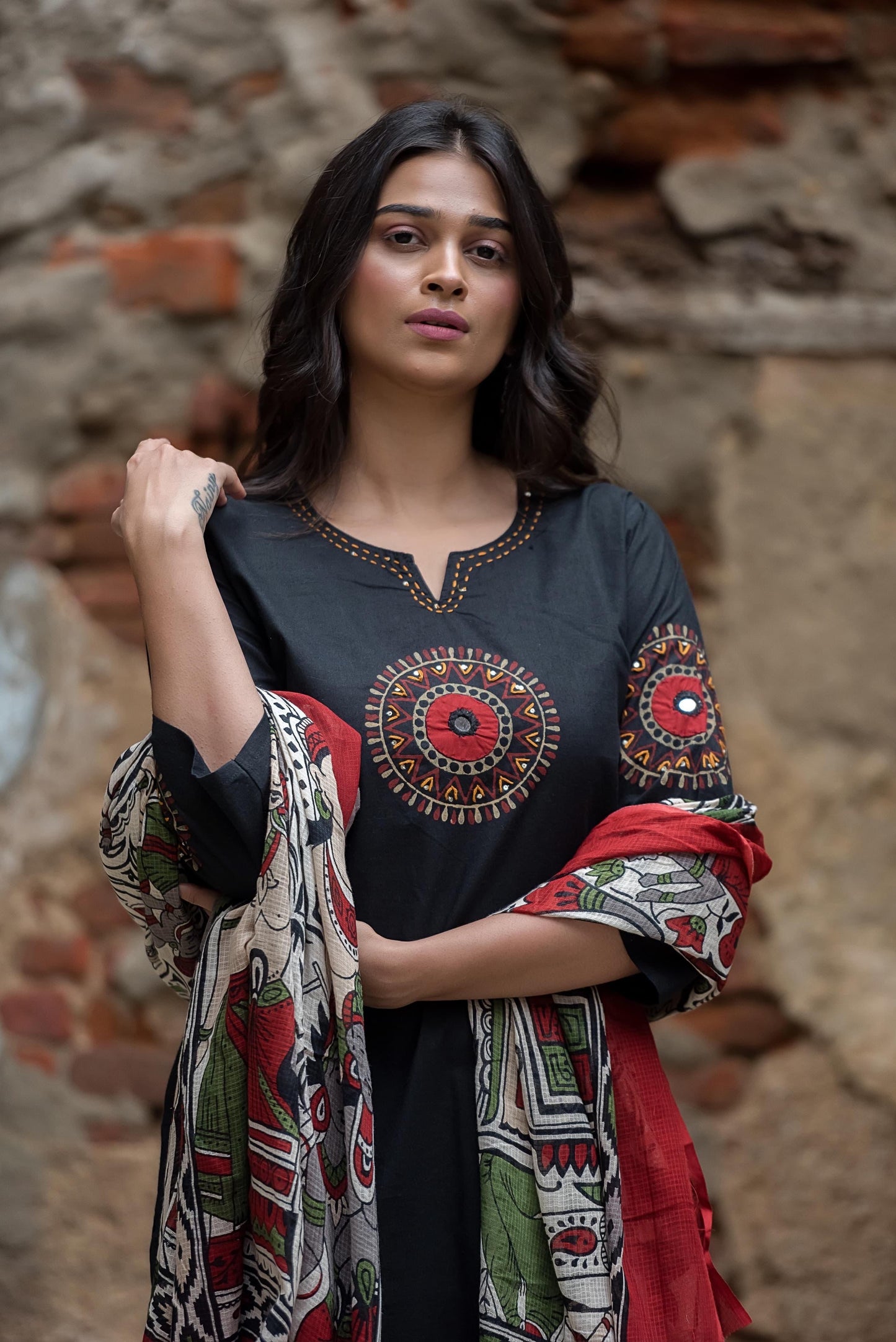 ORGANIC COTTON BLACK DUPATTA SET HOA073