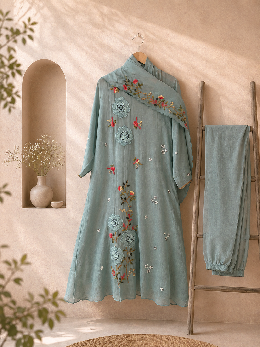 APPLIQUE KNOT DUPATTA SET HOA0215