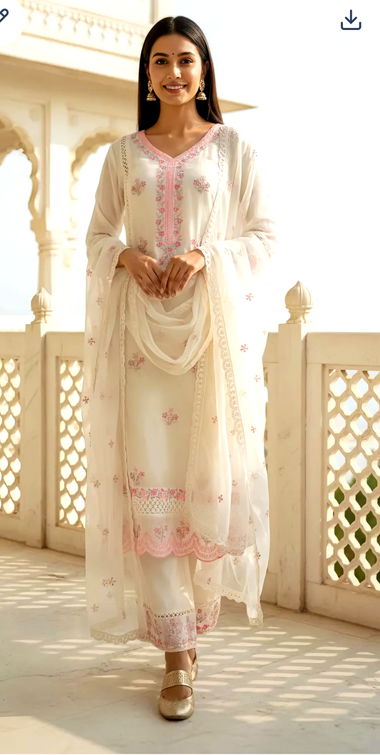 LUXURY WHITE ORGANZA DUPATTA SET HOA0172