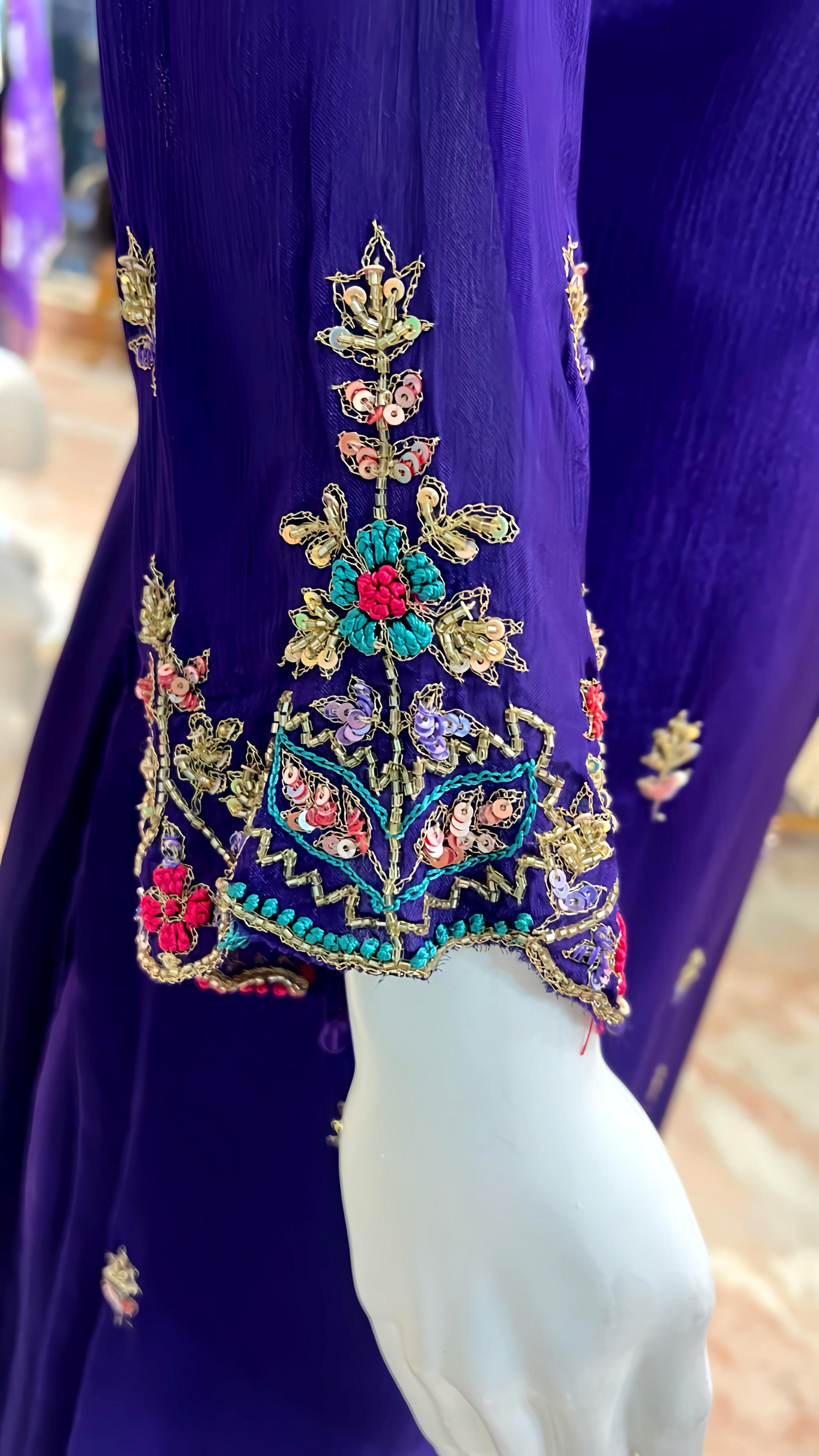 SUHAGAN ROYAL PURPLE SUIT WITH HAND EMB . HOA0114