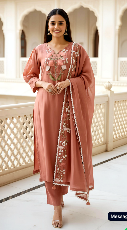 ENGLISH MUL CHANDERI DUPATTA SET HOA0170