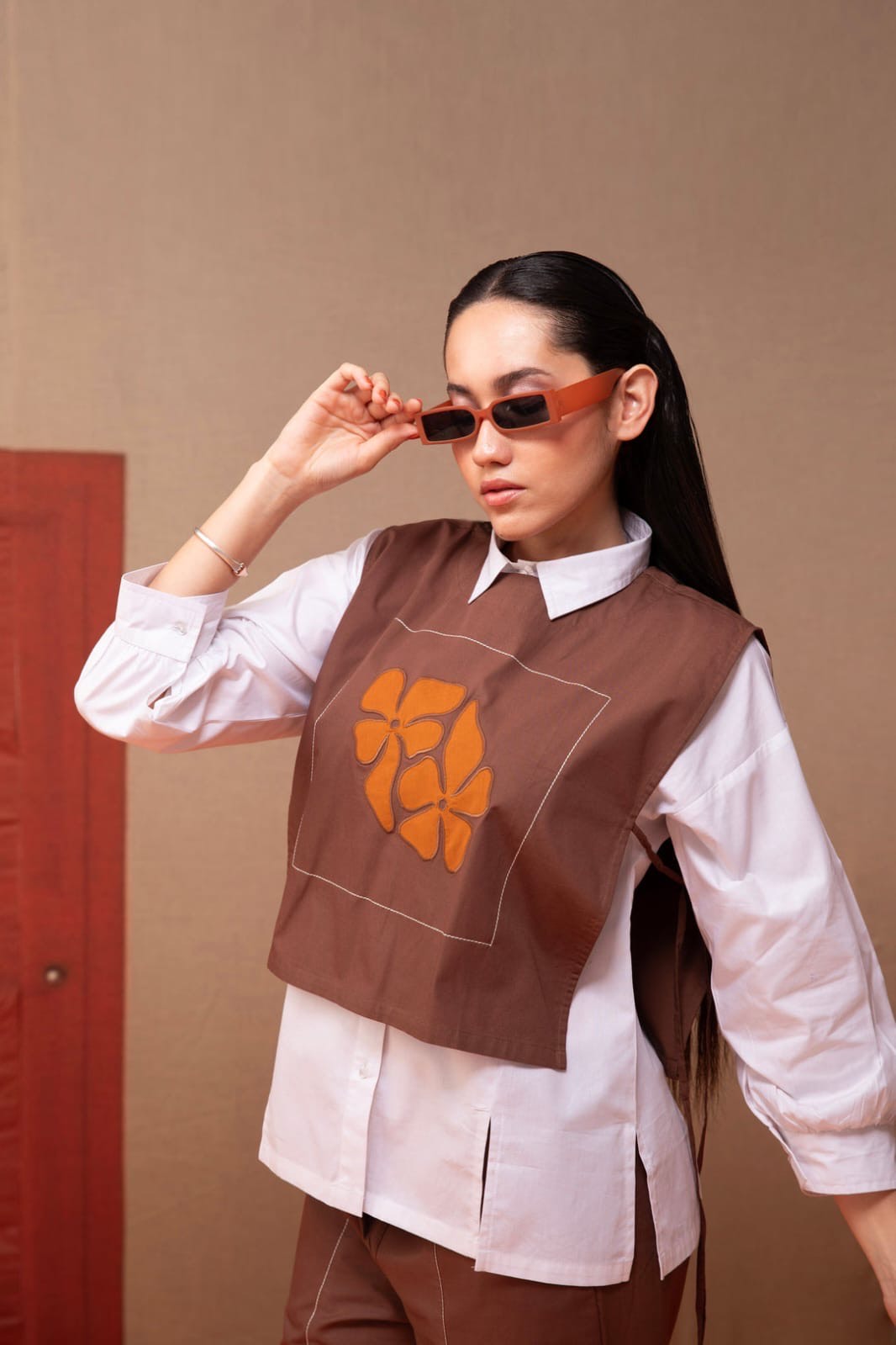 SMART WEST COORD SET BROWN HOA066