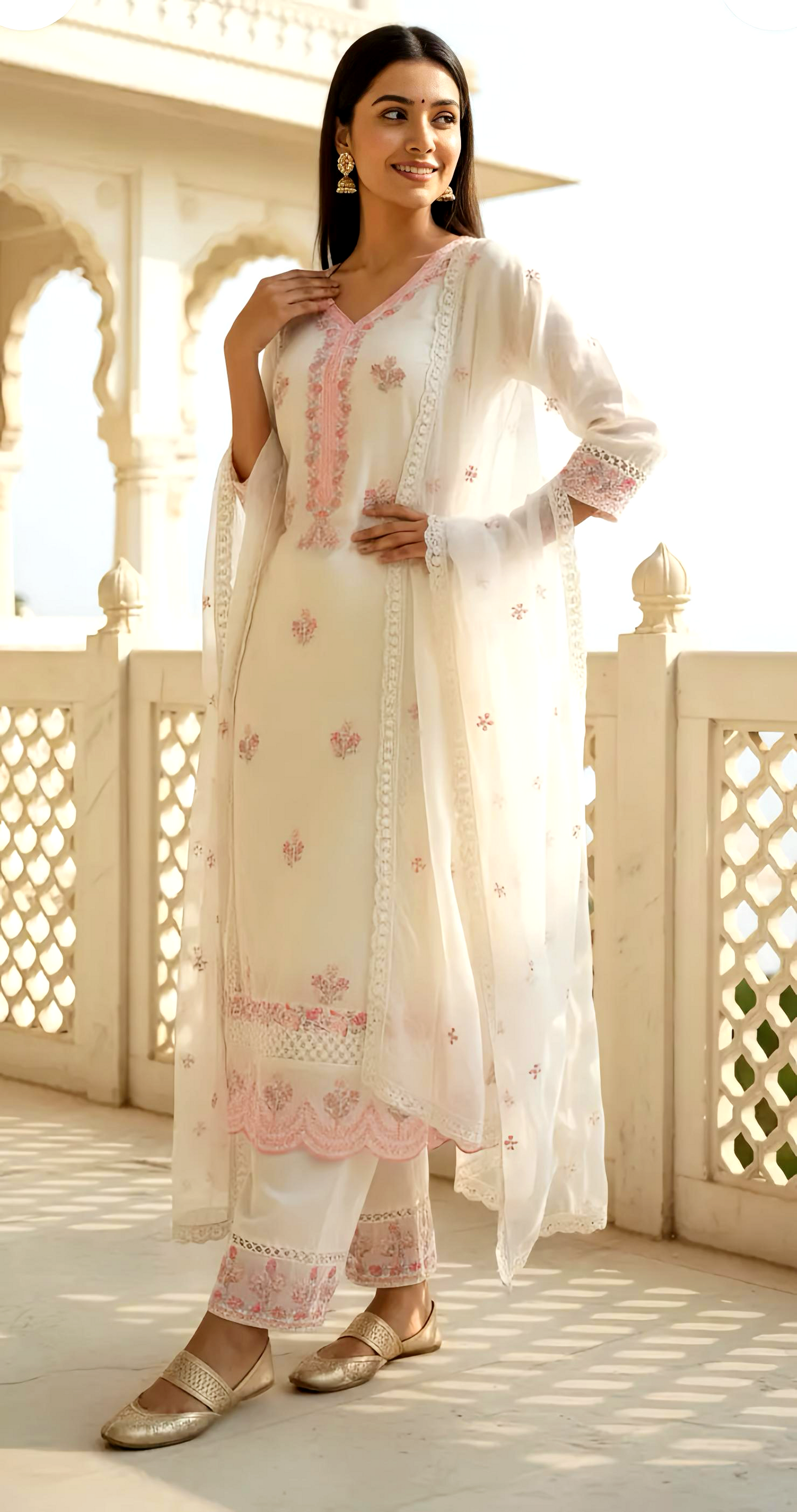 LUXURY WHITE ORGANZA DUPATTA SET HOA0172
