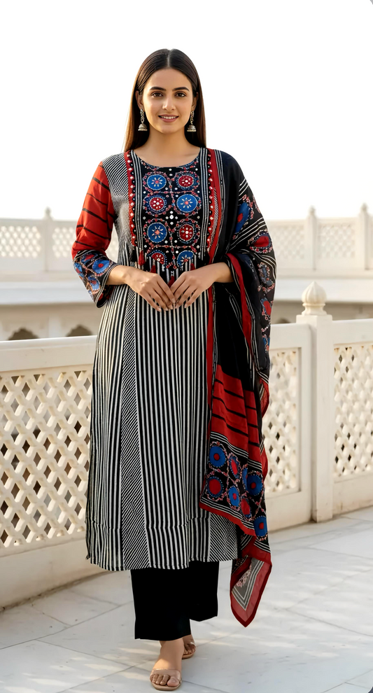 AJRAKH LUXE CREPE DUPATTA SET HOA0206