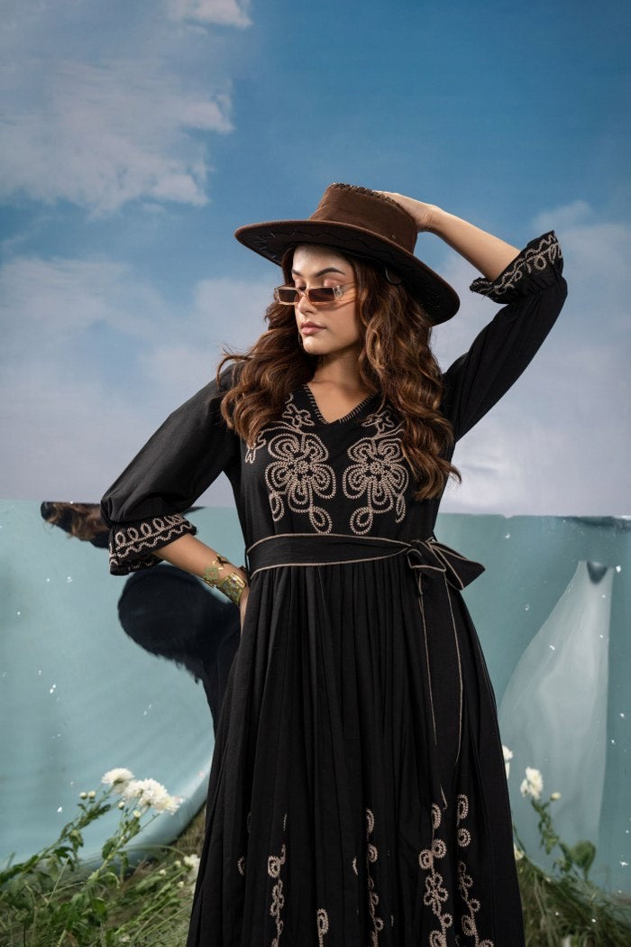 Beautiful Cotton Dress With Embroidery Work HOA004