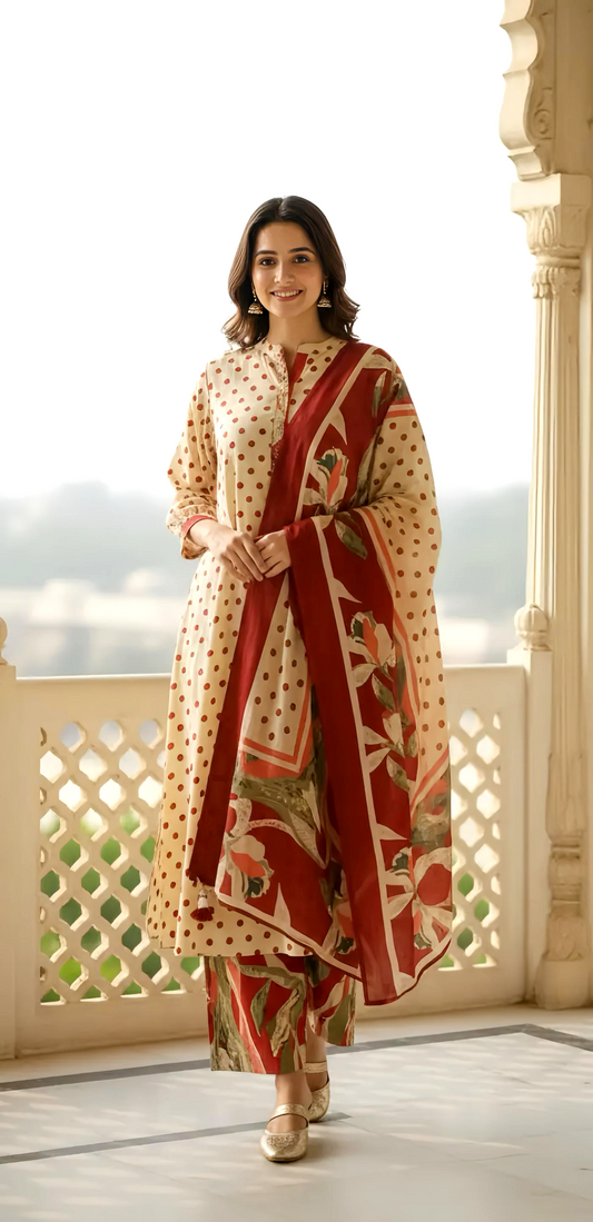 RETRO POLKA MUL COTTON FULL SUIT HOA0202