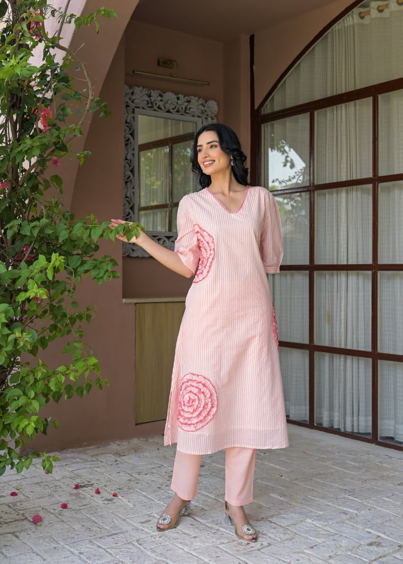 Baby Pink Stripes, Ruffle Ribbon & A-Line Design HOA0221
