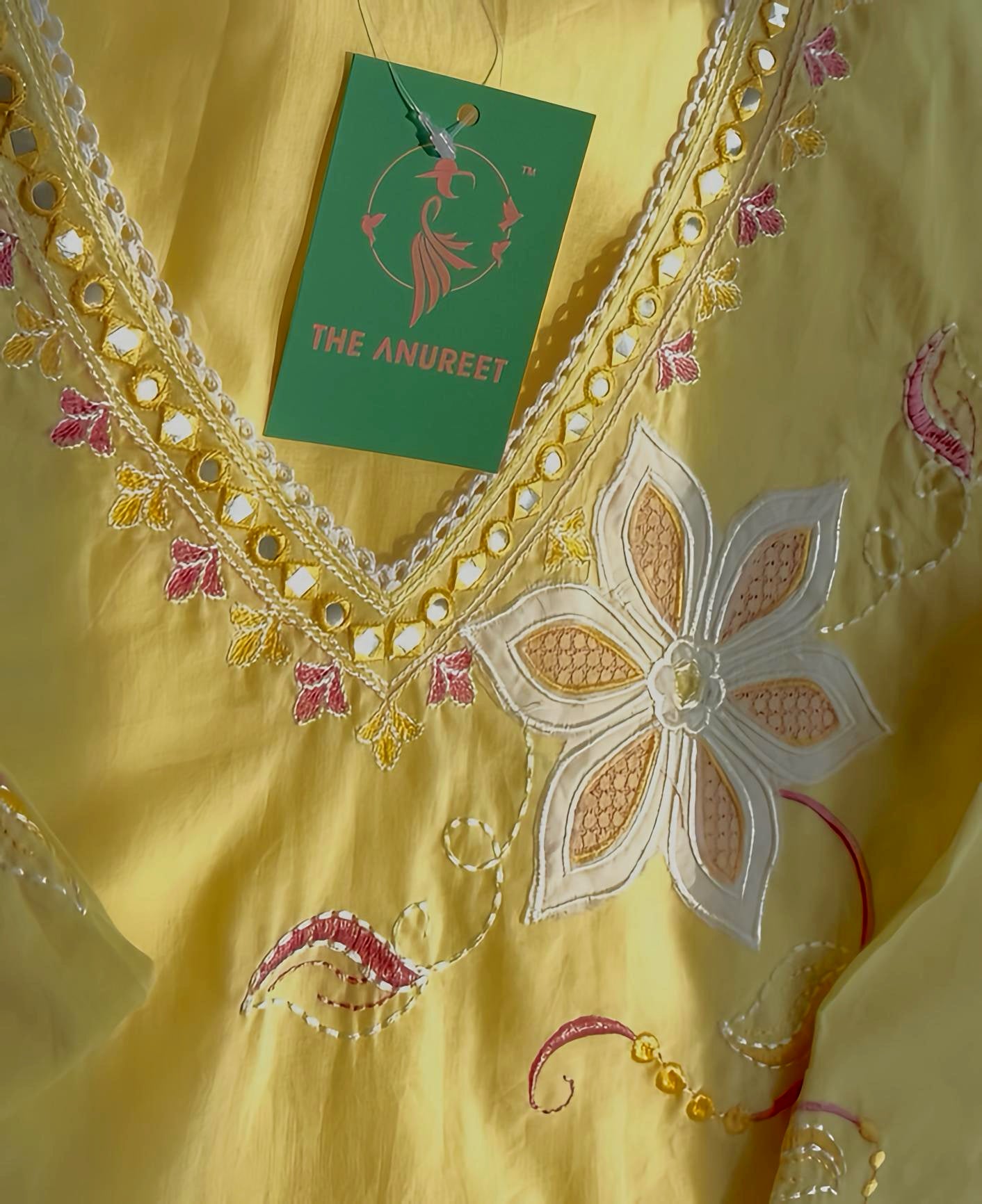 Butter Yellow Mul Cotton Suit – Applique Work Dupatta HOA0227