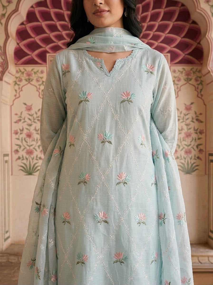 Kota Doria Suit – Comfortable Pants & Kota Doria Dupatta HOA0219
