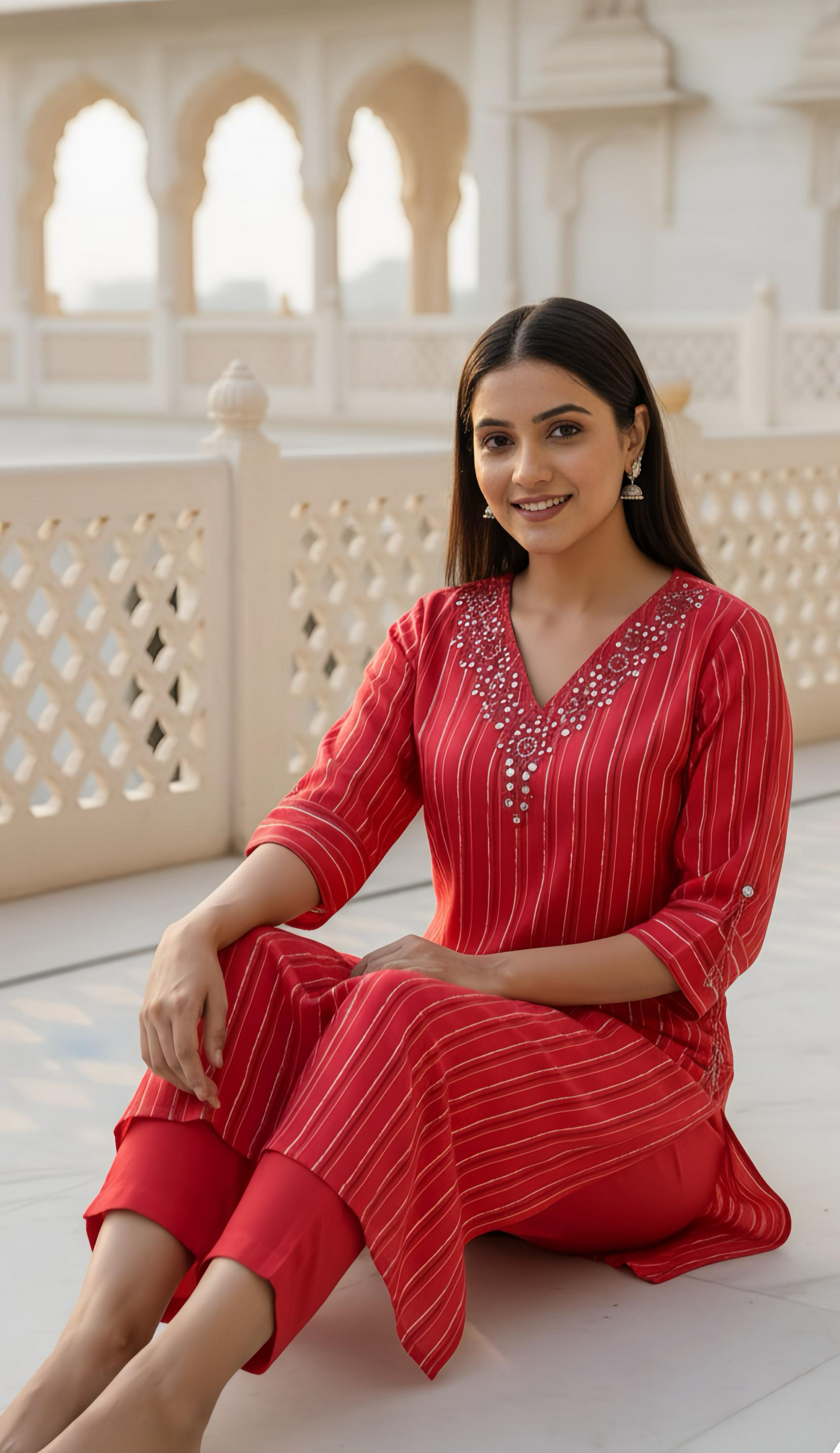 RETRO STRIPES LUXE KURTA PANTS HOA0164