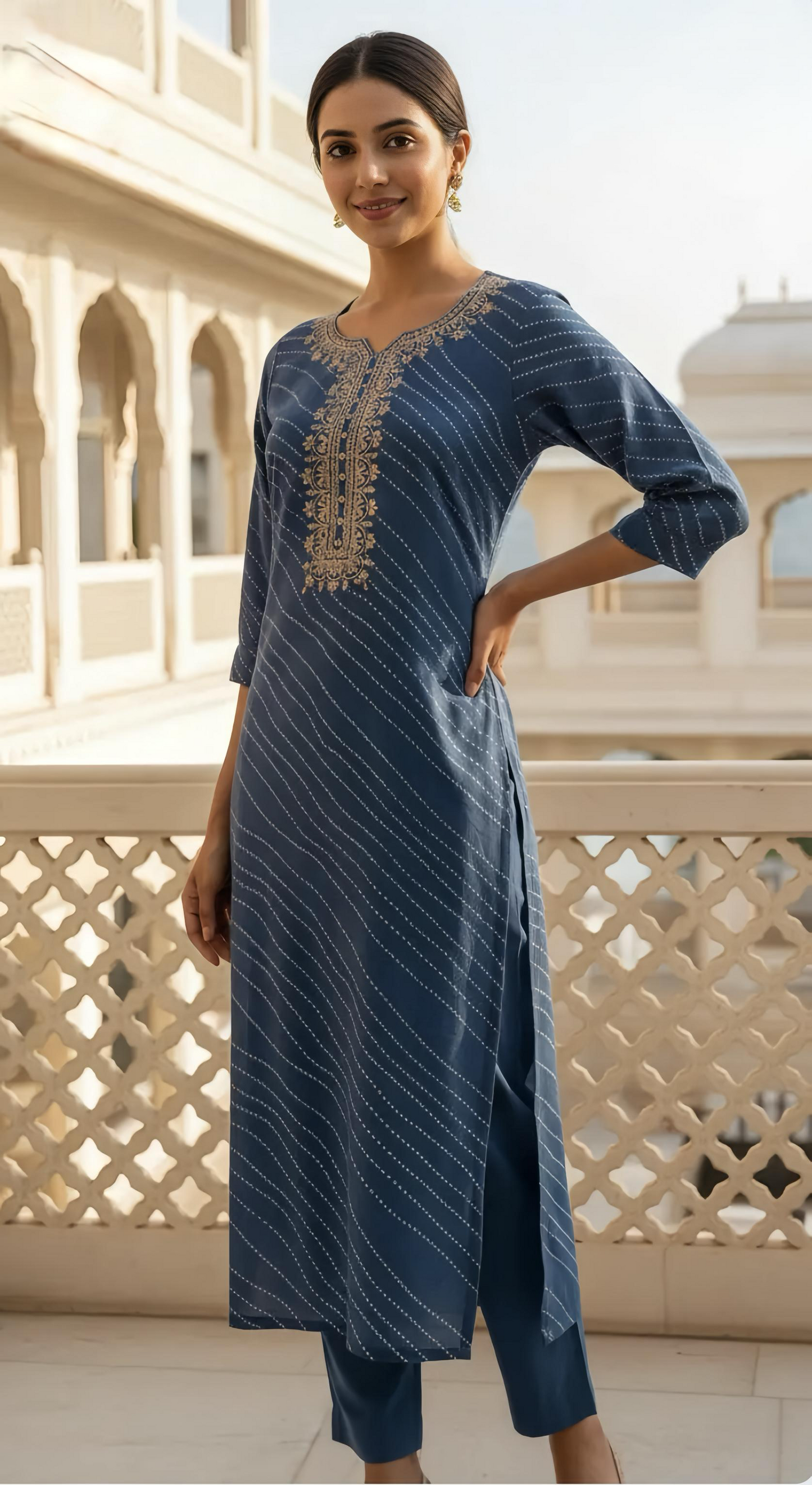 POWDER BLUE MUSLIN KURTA PANTS HOA0166