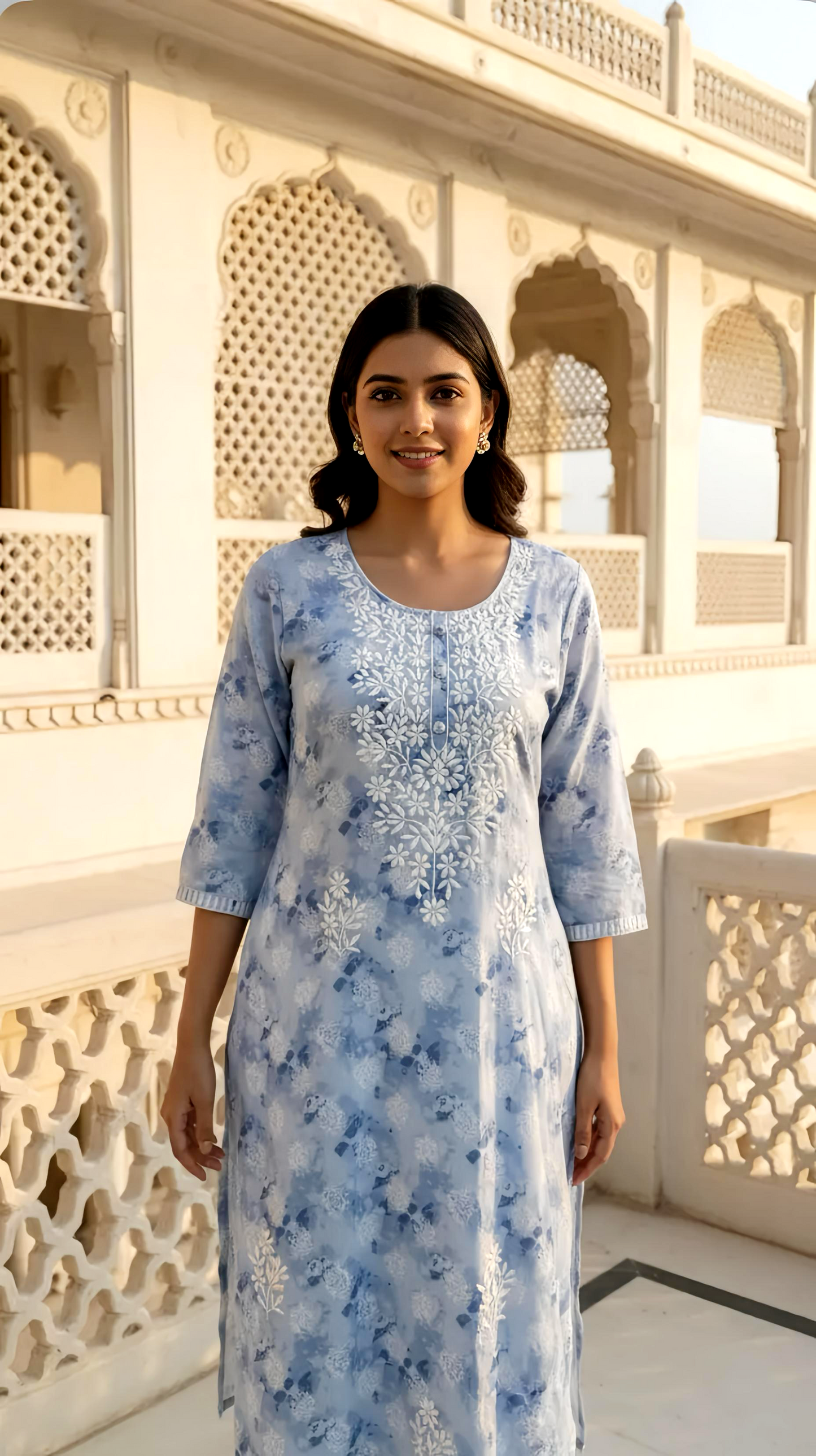 Powder Blue MUL Cotton Kurta Pants Set  HOA208