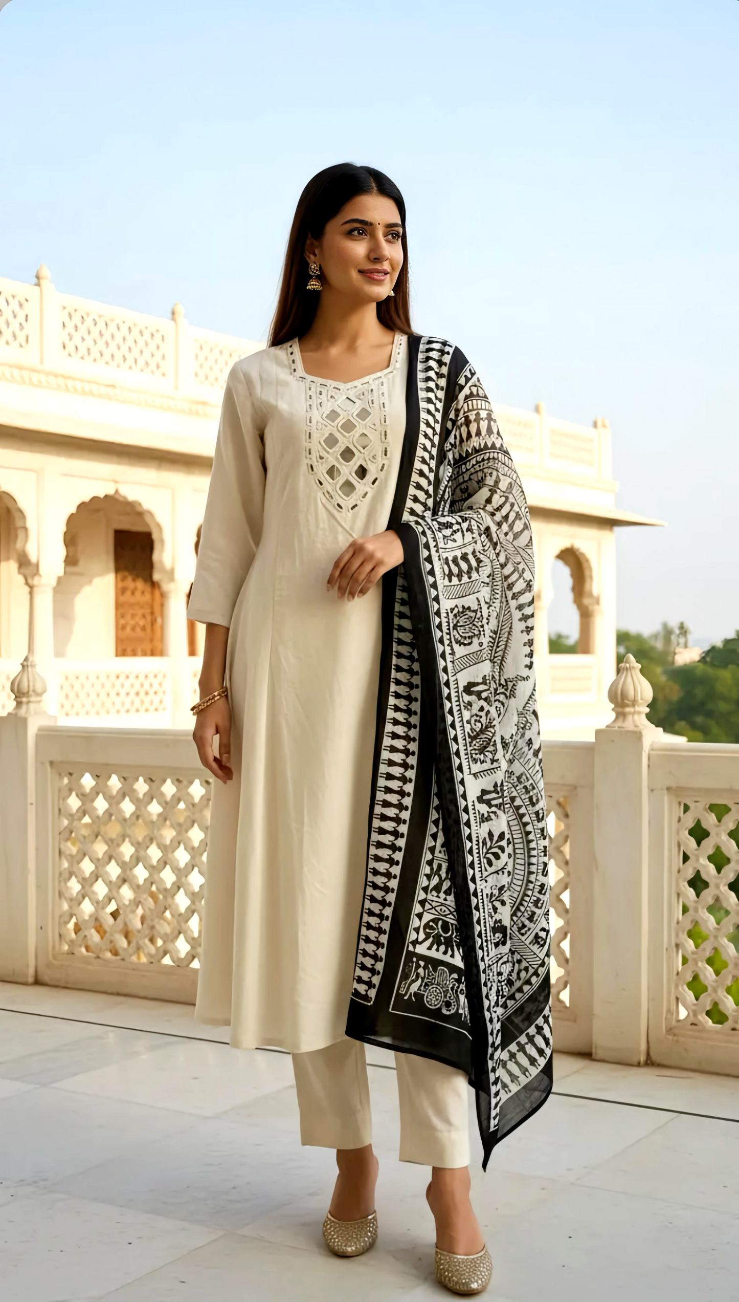 ORGANIC COTTON ANARKALI WITH REAL MIRROR HOAO63