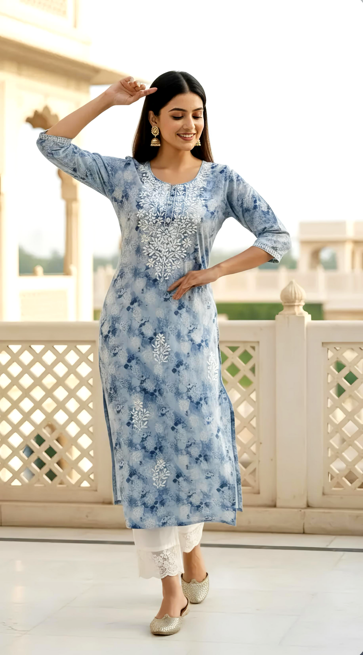 Powder Blue MUL Cotton Kurta Pants Set  HOA208