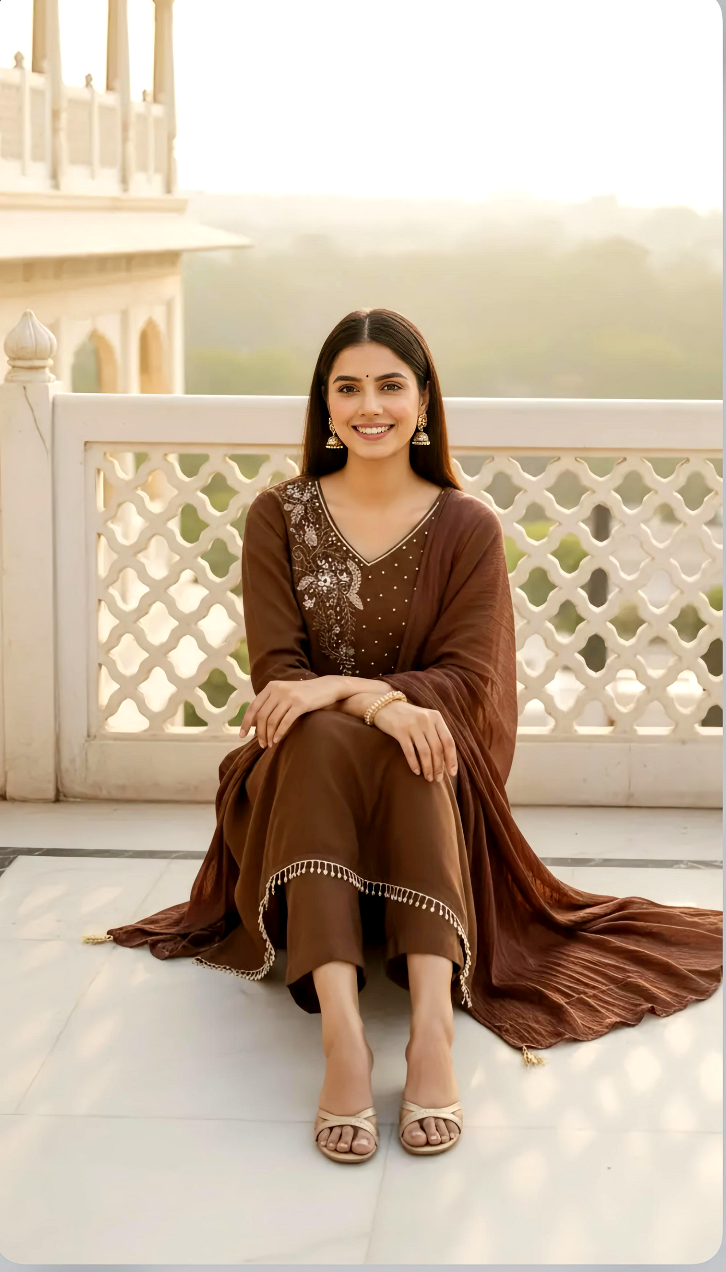 MOCHA Hand Embroidered A LINE  Suit Set - HOA0195